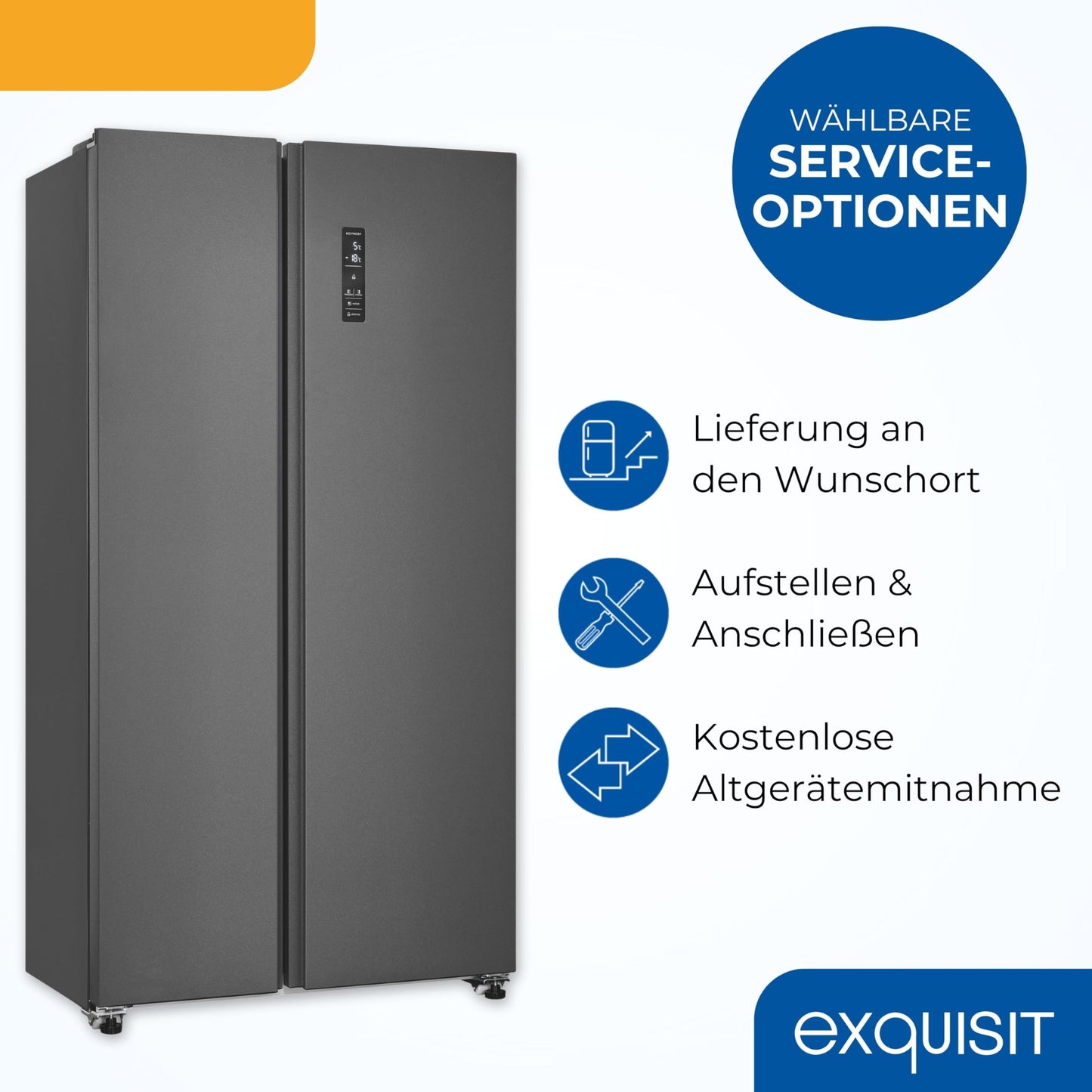 Exquisit SBS546-040E Side-by-Side Fridge-Freezer, 442 Litres, No-Frost, LED Display, 10 Shelves, Quiet Operation, 91 cm Width, White