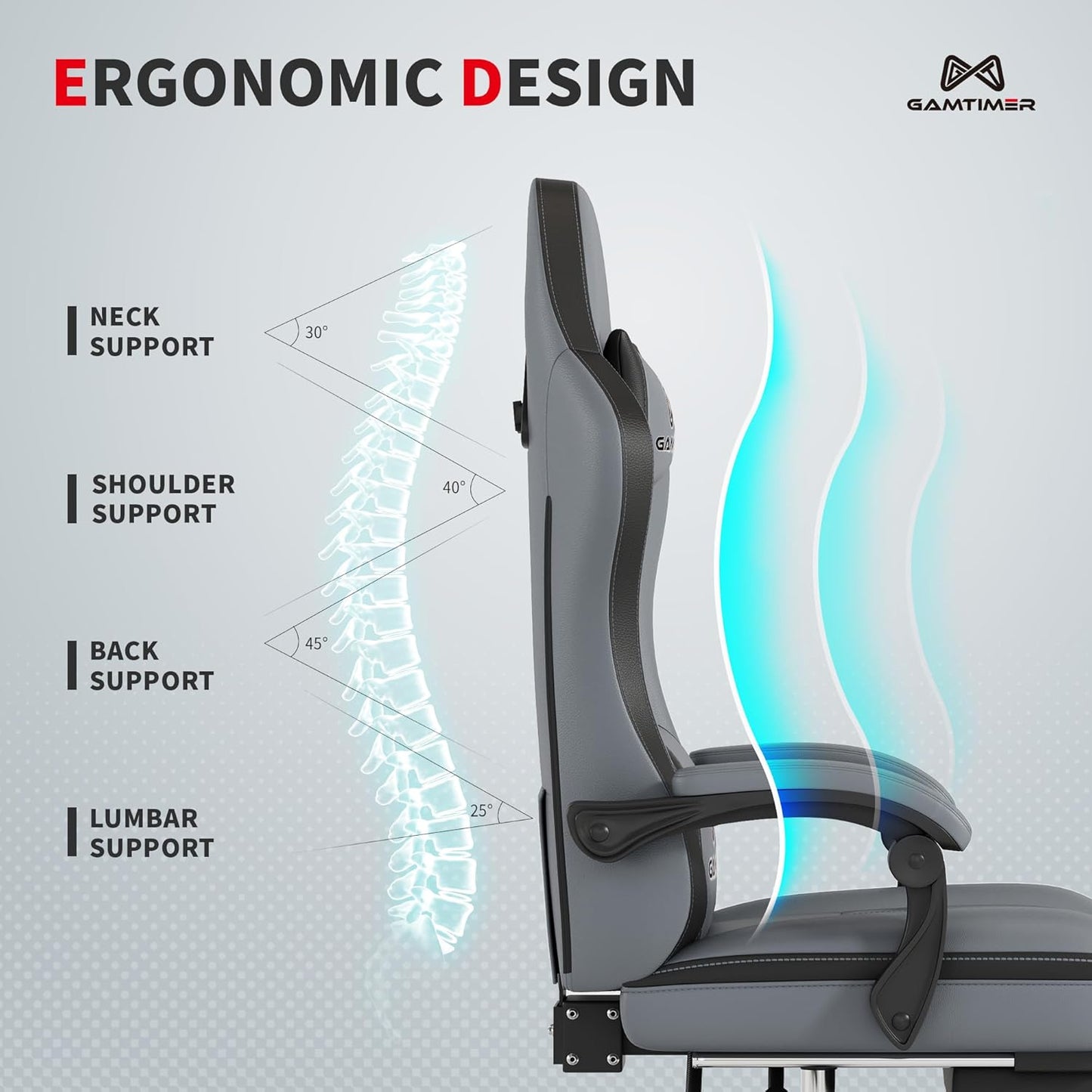 Gaming Chair, Ergonomic Office Chair, PC Chair, Gaming Chair, Lumbar Cushion and Footrest, PU Leather Gamer Chair, Adjustable Backrest from 90-155°, Height Adjustable 360° Swivel Chair (Pink)