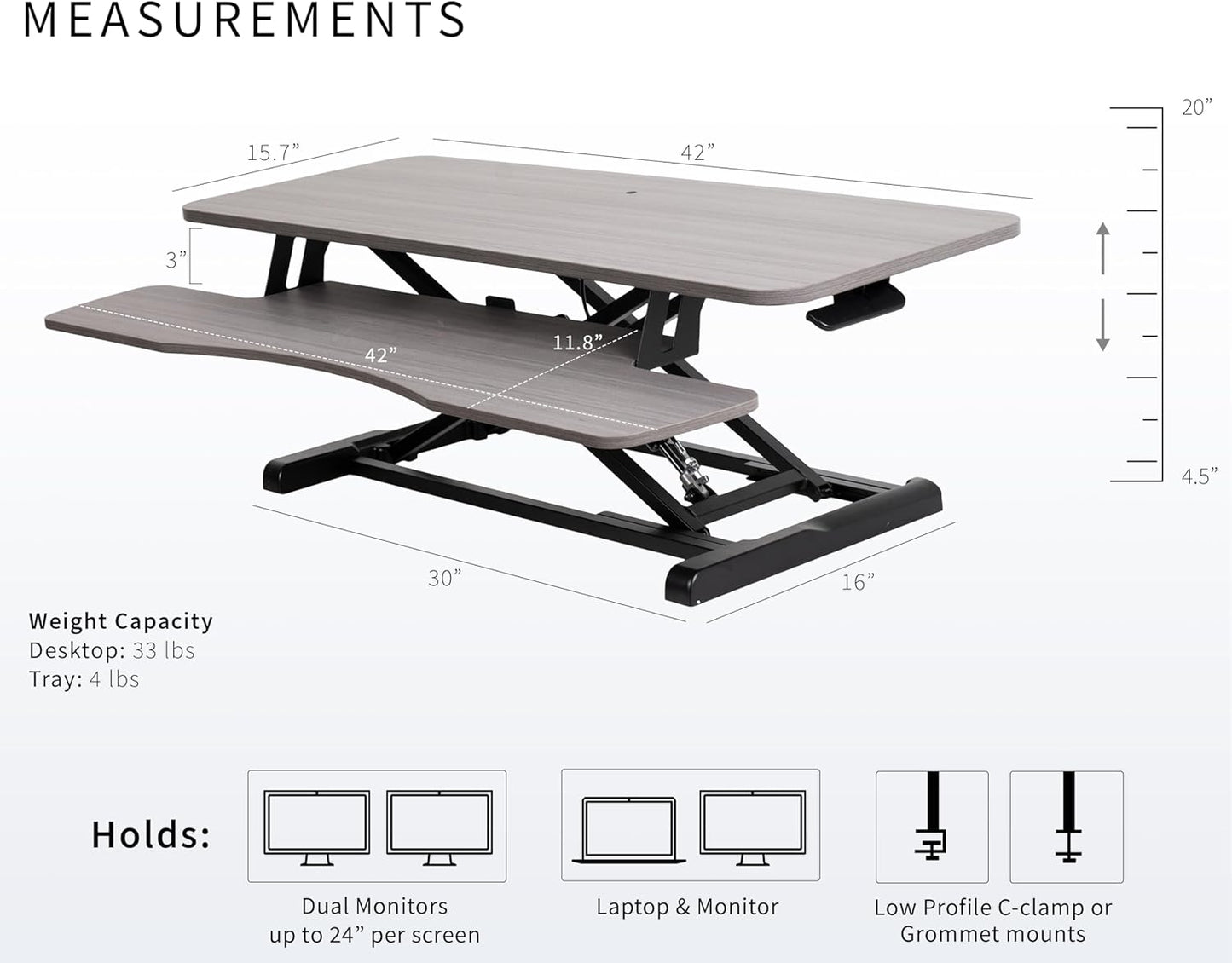 VIVO 32” Stehpult-Konverter mit höhenverstellbarem Aufsatz, Steh-Sitz-Arbeitsplatz für zwei Monitore und Laptop, mit breiter Tastaturablage, Schwarz, DESK-V000K