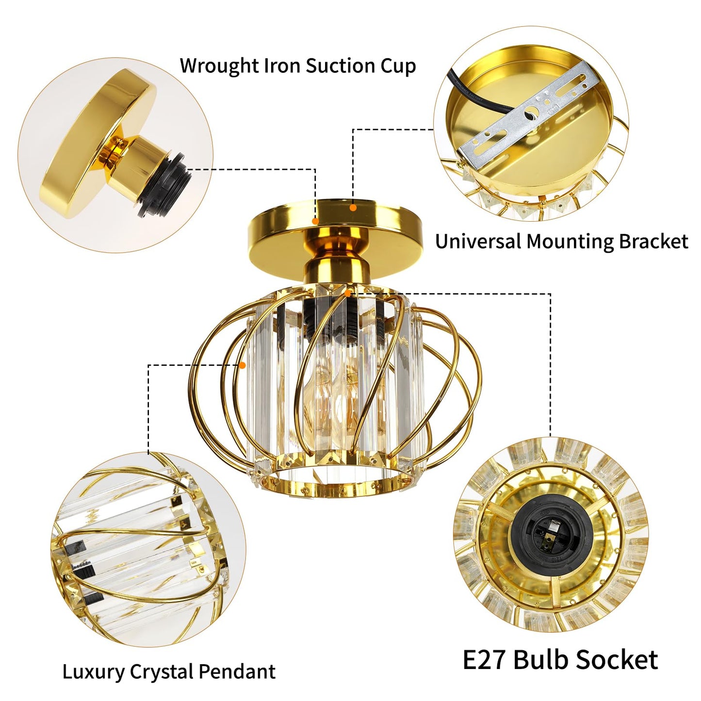 FRIDEKO HOME Modern Kronleuchter Kristall Deckenleuchte Gold,Kleine Kristall Deckenlampe E27 Fassung für Wohnzimmer Schlafzimmer Küche Flur,Ø23cm