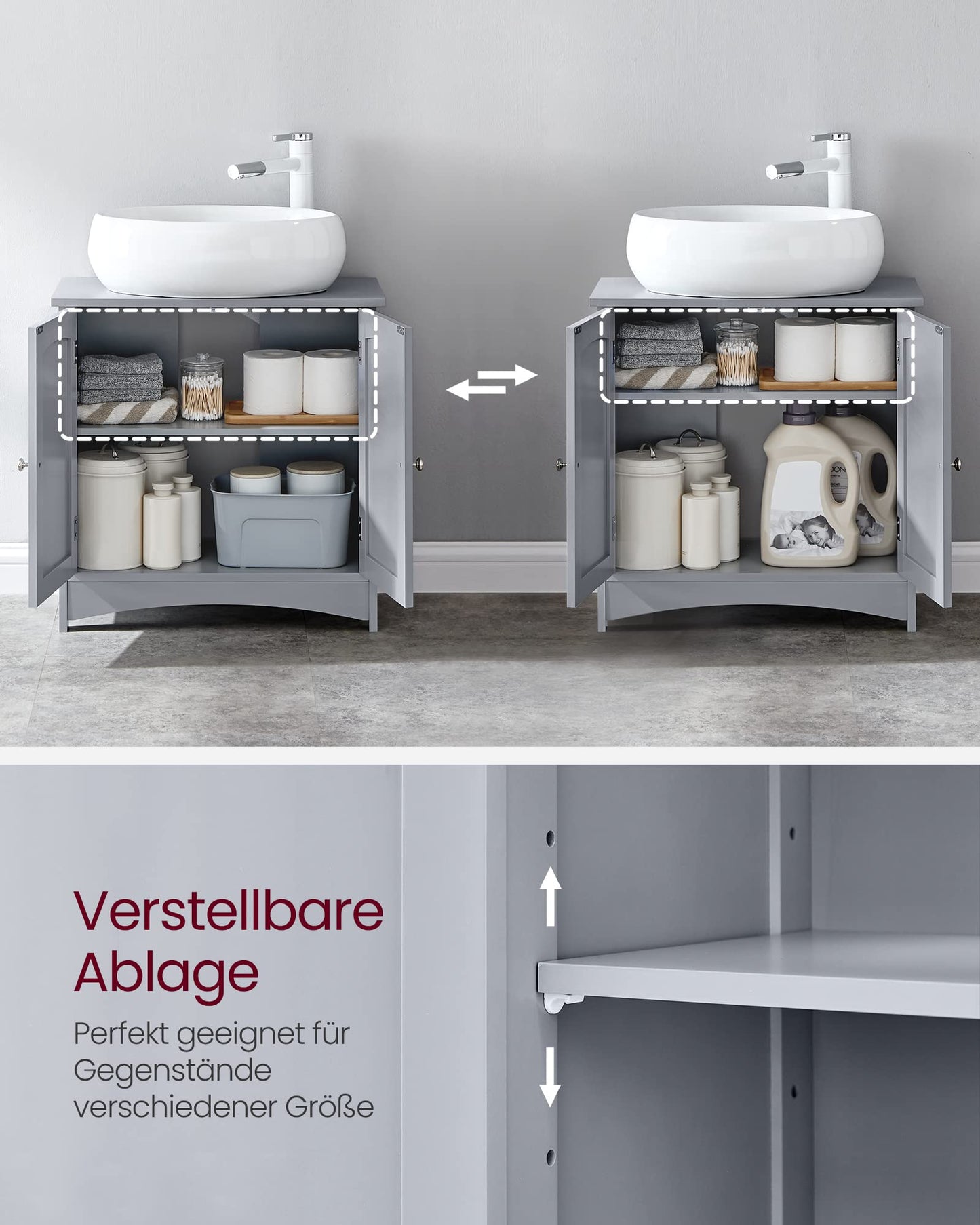 VASAGLE BBC410P31 Vanity Unit Extra Long 30 x 90 x 60 cm 2 Doors Bathroom Cabinet Open Compartments Height Adjustable Shelves White