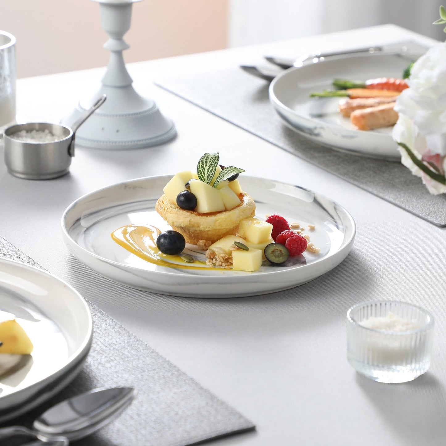 MALACASA Geschirrset 6 Personen, LUNA 24-tlg Tafelservice aus Weißem Porzellan, Modernes Geschirr Set mit je 6 Speiseteller, Dessertteller, Suppenteller und Müslischalen