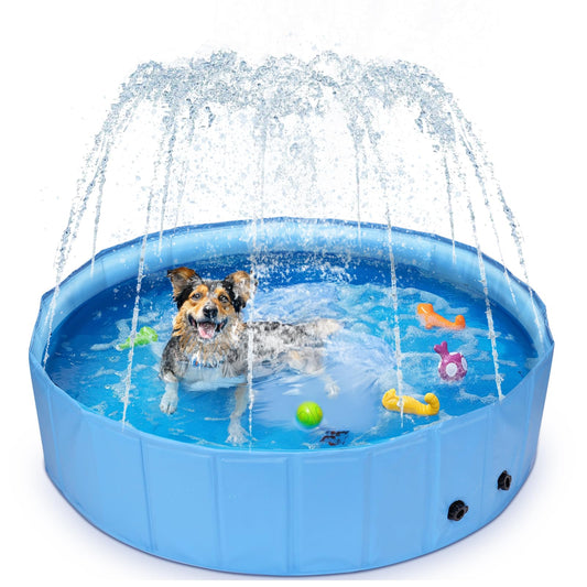 Nobleza Dog Pool with Sprinkler, Paddling Pool for Large and Small Dogs, 2-in-1 Foldable and Portable PVC Swimming Pool for Dogs, Non-Slip Dog Bathtub for the Summer, 120 x 30 cm