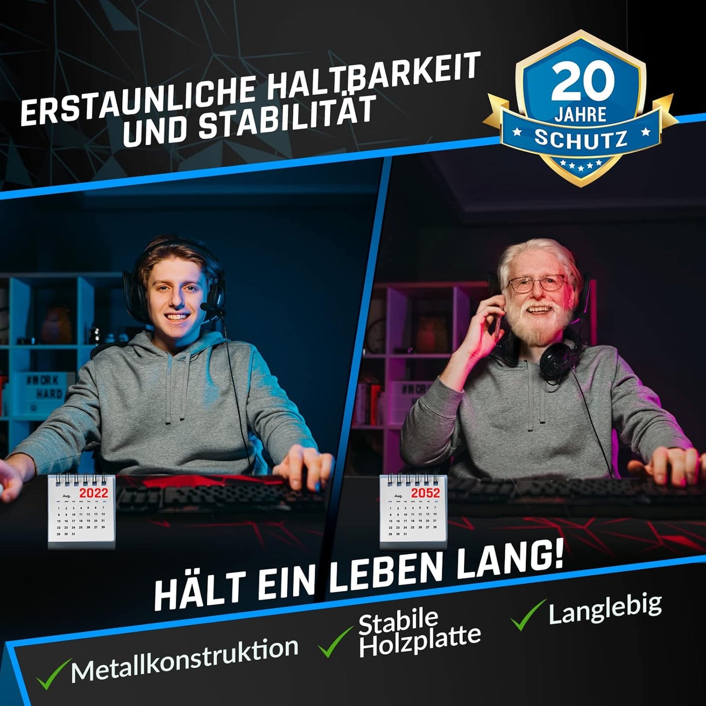 KLIM NEU K152 Gaming Tisch - 152 cm Gaming Schreibtisch, Getränkehalter, Headset Haken - Stabiler Computerschreibtisch aus Metall und Holz - Für Gaming und Büro - 20 Jahre Schutz