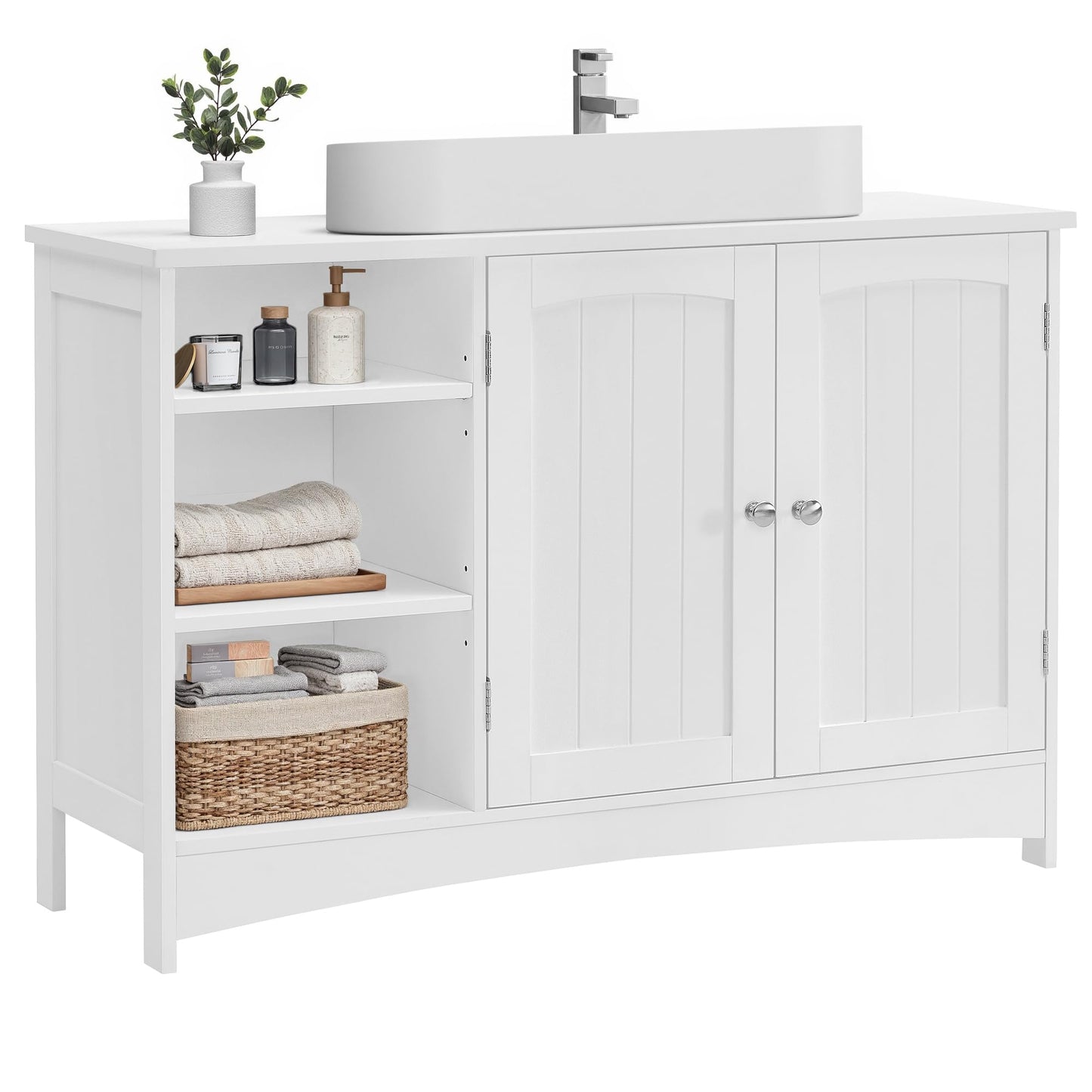 VASAGLE BBC410P31 Vanity Unit Extra Long 30 x 90 x 60 cm 2 Doors Bathroom Cabinet Open Compartments Height Adjustable Shelves White