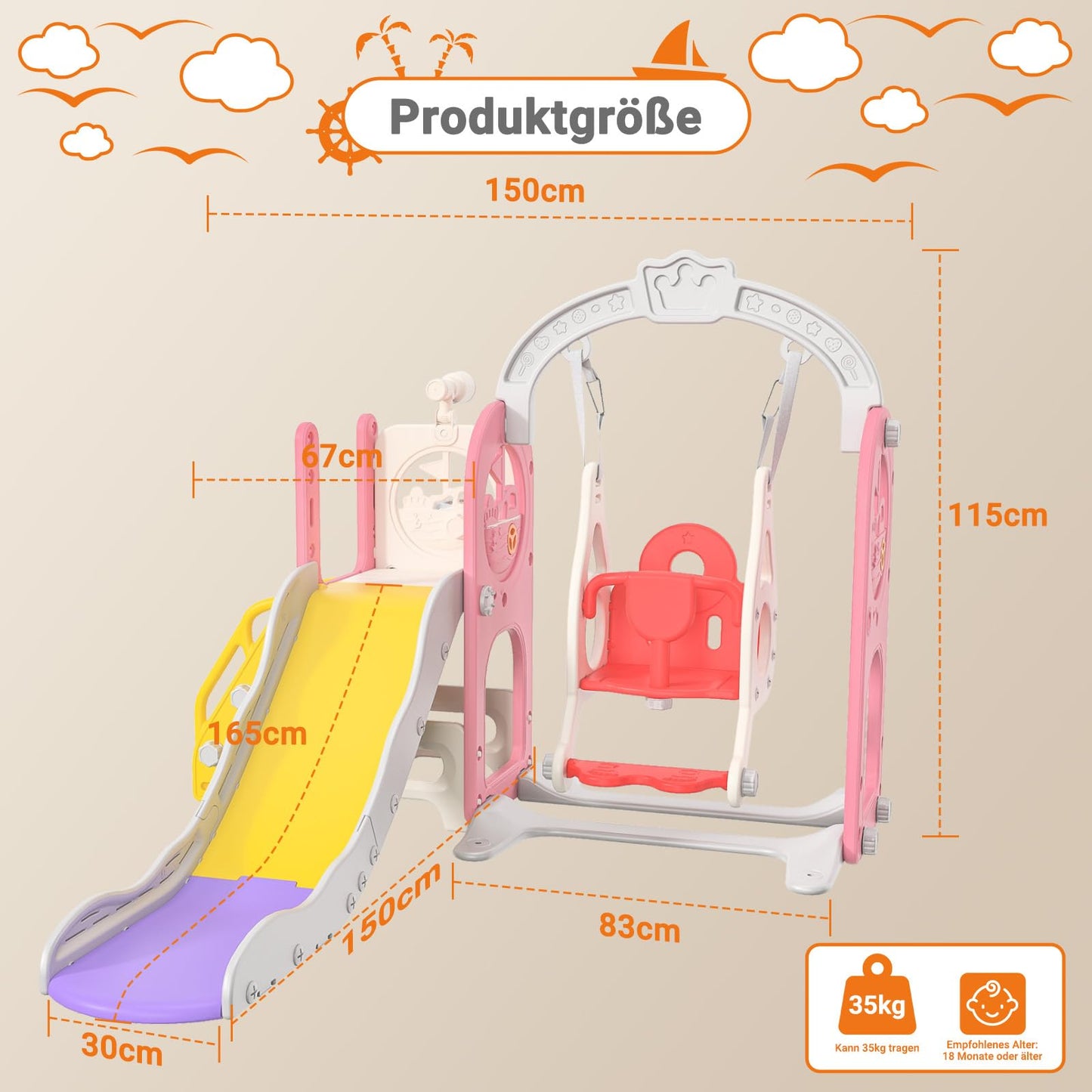 BestAlice 4 in 1 Kinderrutsche Set für Outdoor und Innen, Spielplatz mit Schaukel, Basketballkorb, Kletterleiter, Indoor- und Outdoor-Spielset, 18 Monate + (Blau)