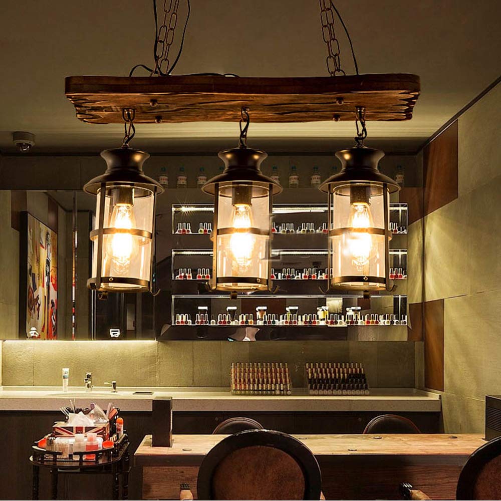 E27 Industrieller Retro Pendelleuchte Massivem Holz Esstisch Lamp Antike Getriebeleuchten Wohnzimmer Kronleuchter Höhenverstellbare Schlafzimmer Hängelampe Bar Dekoration Deckenleuchten (3 Flamme)