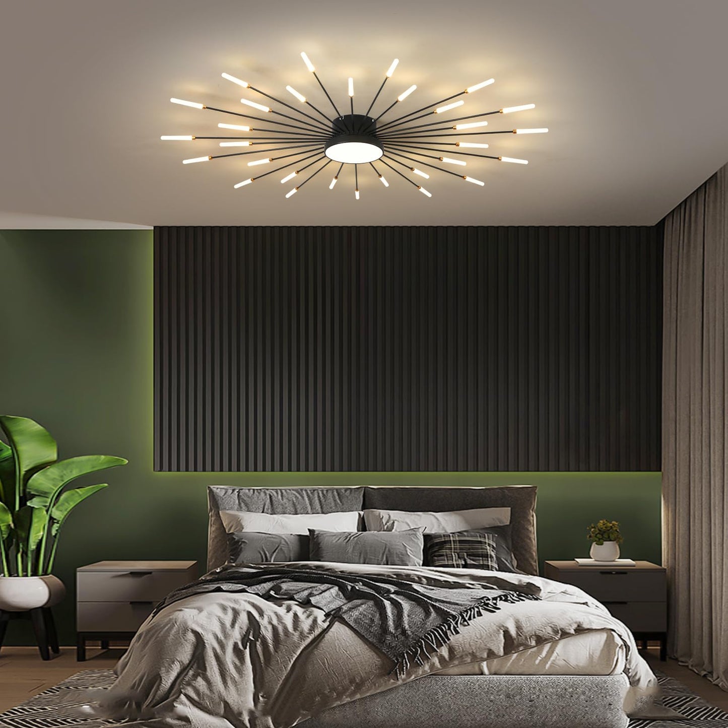 minifair Moderne LED-Deckenleuchte, 12 + 1 Köpfe, halbbündige Deckenleuchte, goldene Kronleuchter, Deckenbeleuchtung für Schlafzimmer, Wohnzimmer, Küche, Esszimmer, Restaurant