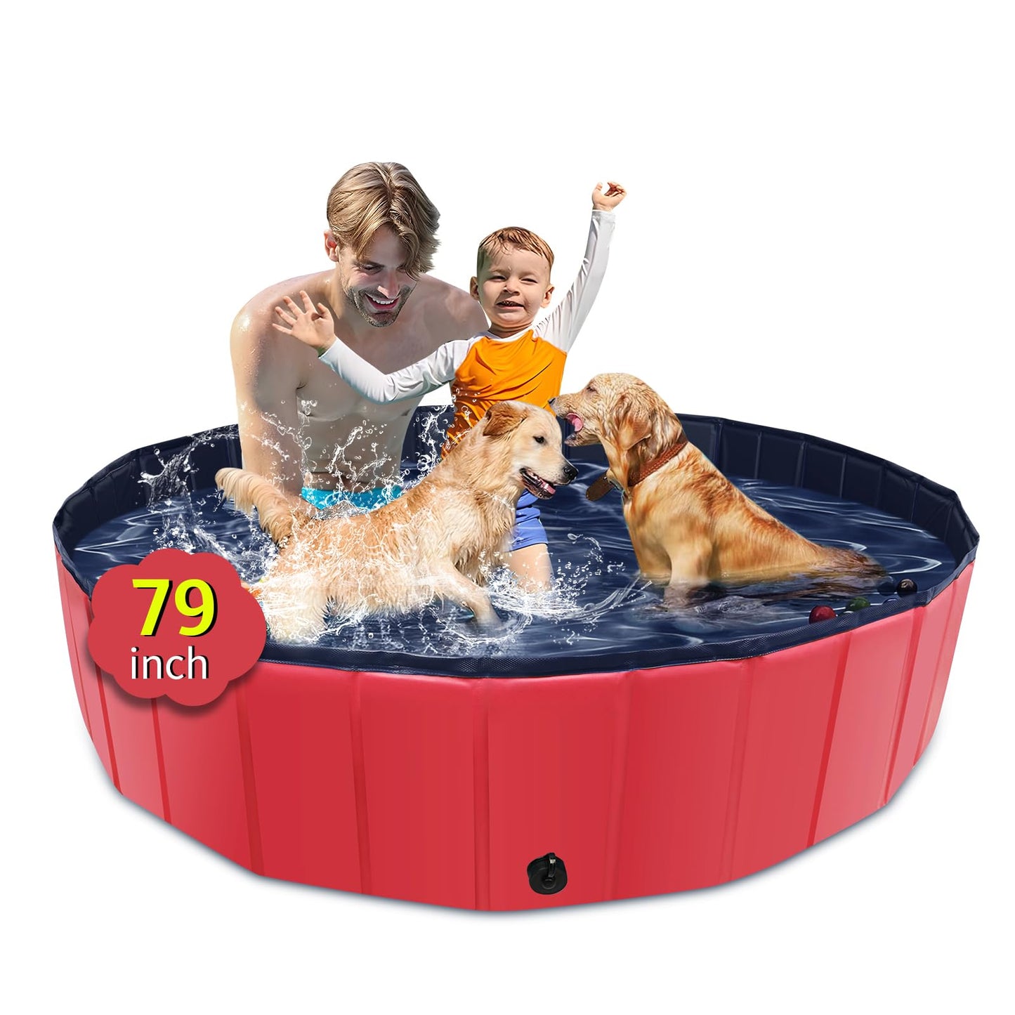 CACSPS Faltbarer Hundepool, 221 x 30,5 cm, Kinderpool mit Hartplastik, rutschfeste Hundebadewanne für den Außenbereich, Hinterhof, Faltbarer Hundepool für Kinder, Hunde, Haustiere (rot)