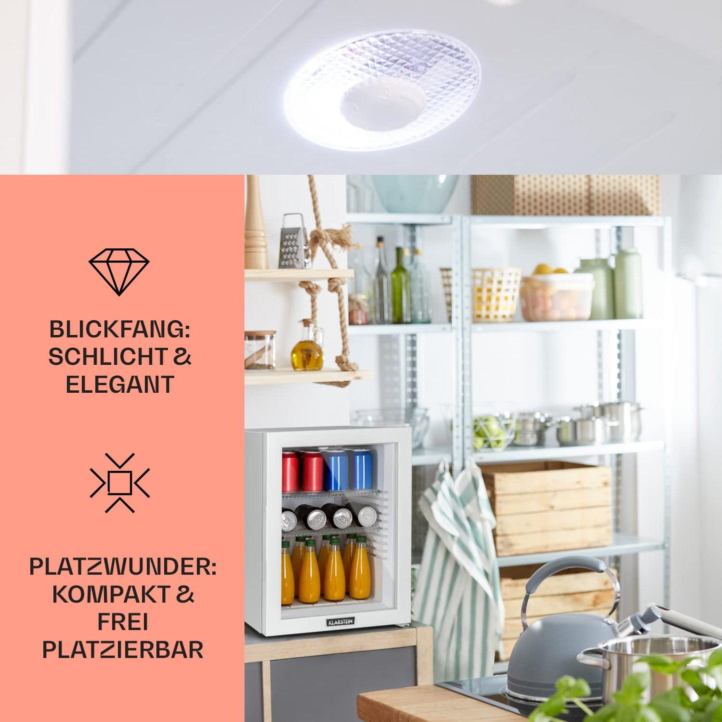 Klarstein Kühlschrank, Mini Kühlschrank mit Glastüre, Mini-Kühlschrank für Getränke, Snacks & Kosmetik, Kühlschrank Klein & Leise, Verstellbare Ablagen, Kleiner Skincare Kühlschrank 12-18°C, 23L