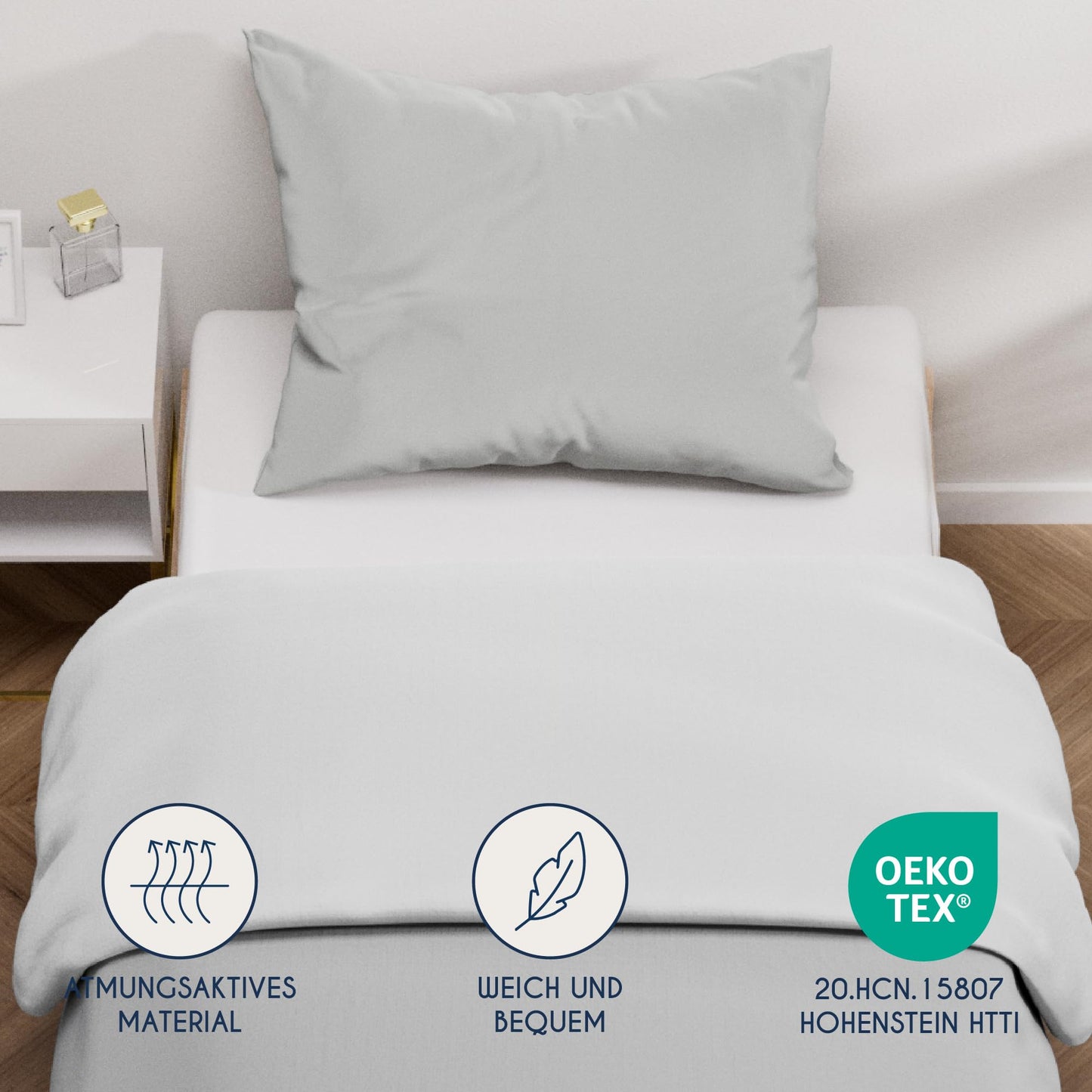 Dreamzie - Bed Linen Set 200 x 200 cm with 2 Pillowcases 80 x 80 cm Light Grey/White - 1 Duvet Cover 200 x 200 cm Made of 100% Microfibre - Certified No Chemicals (Oeko Tex)