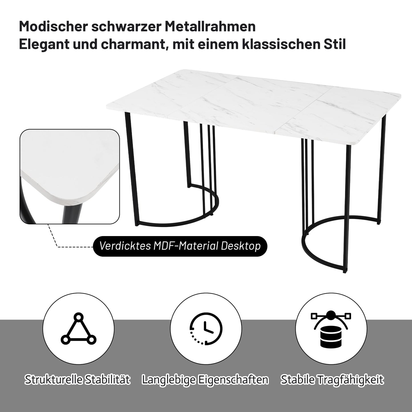 Gegtuon Esstisch mit 4 Stühlen für 4 Personen 140x80 cm, 5 teilig Tisch Rechteckig für Küche, Modern Küchentisch mit Schwarz Tischbeine, Essgruppe für Esszimmer Wohnzimmer, Leinen, Dunkelgrau