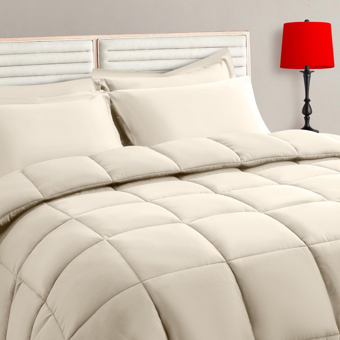 Twin Size Comforter Set - 5 Pieces, Bed in a Bag Bedding Sets with All Season Soft Quilted Warm Fluffy Reversible Comforter,Flat Sheet,Fitted Sheet,1 Pillow Shams,1 Pillowcases,Black