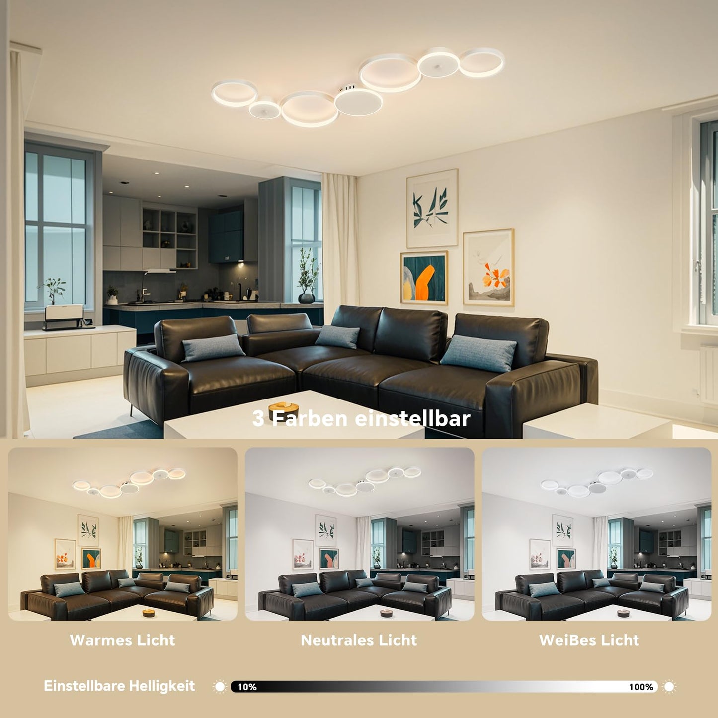 BAYHT Deckenleuchte LED Wohnzimmerlampe Weiße Runde LED Deckenlamp Dimmbar 62W 5300LM mit Fernbedienung 3000K-6500K Geeignet für Wohnzimmer, Deckenleuchte Schlafzimmer