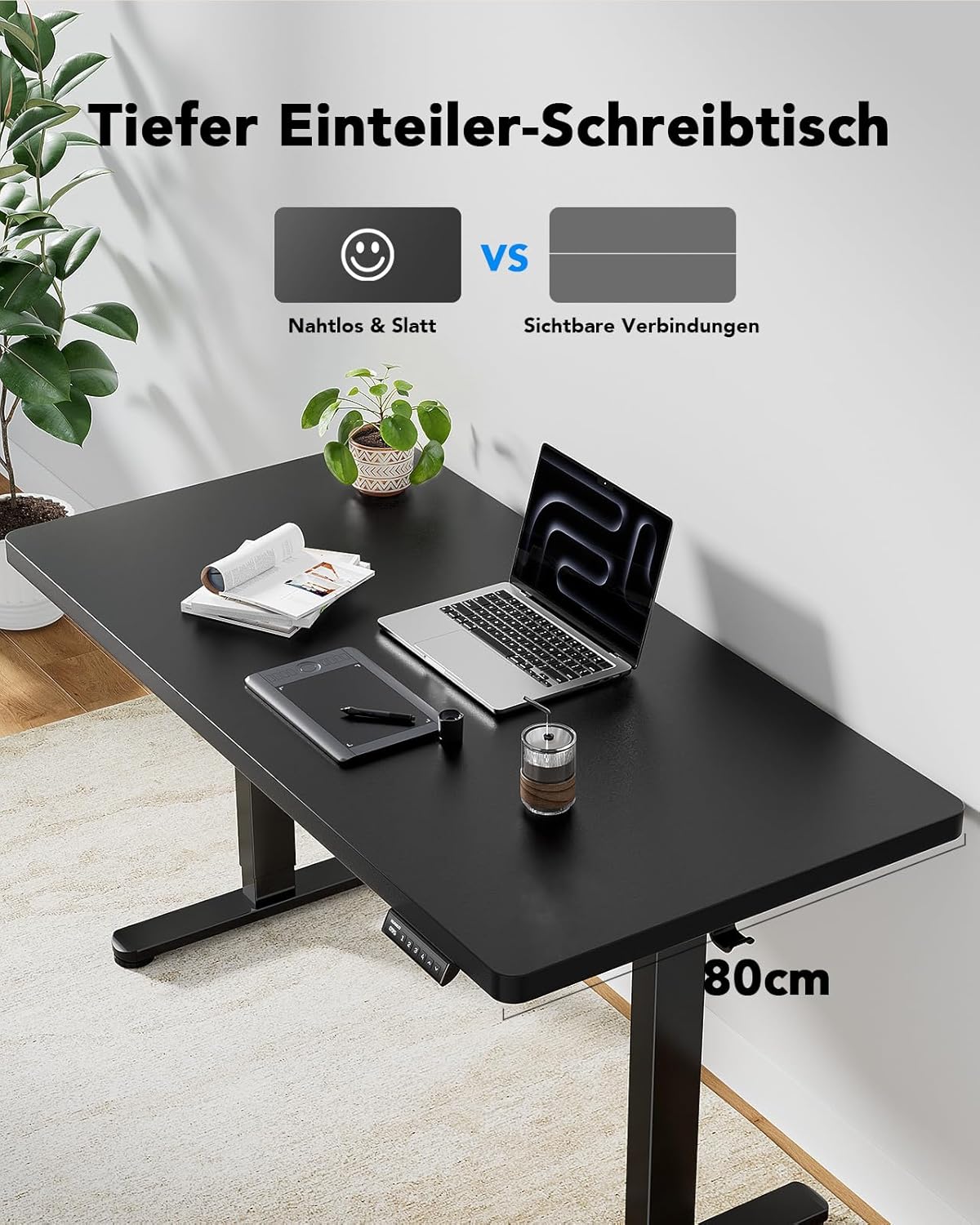 HUANUO Höhenverstellbarer Schreibtisch 160x80cm,25MM Ganze Tischplatte mit Bürstenloser Motor,Ergonomischer Steh-Sitz Tisch Stehpult,Einfache Montage Elektrischer Stehschreibtisch für Homeoffice