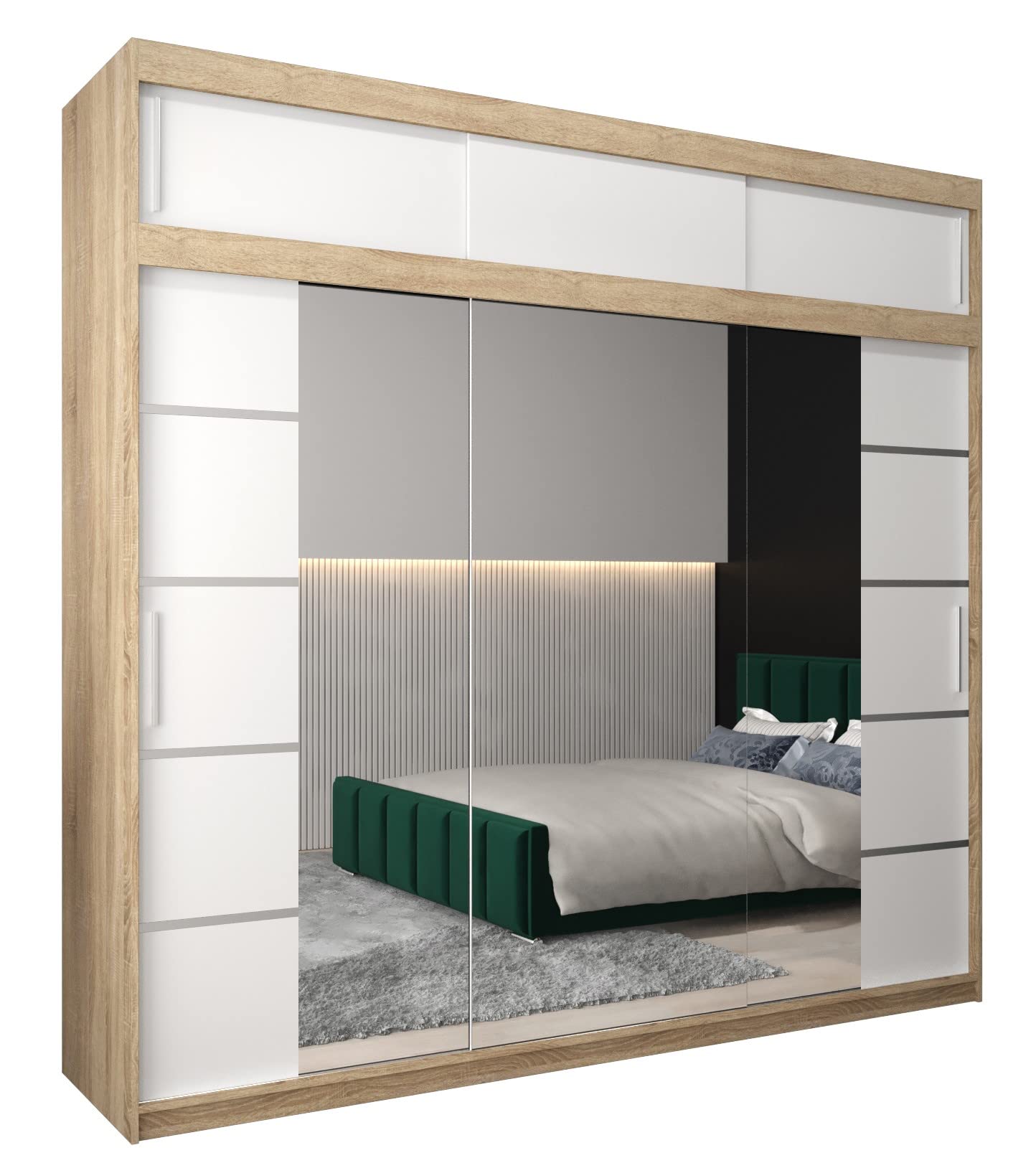 MEBLE KRYSPOL Verona 4 250 Bedroom Wardrobe Sliding Doors Cabinet with Mirror Wardrobe with Mirror Sliding Door Wardrobe Sliding Doors - 250 x 240 x 62 cm - Sonoma with Extension