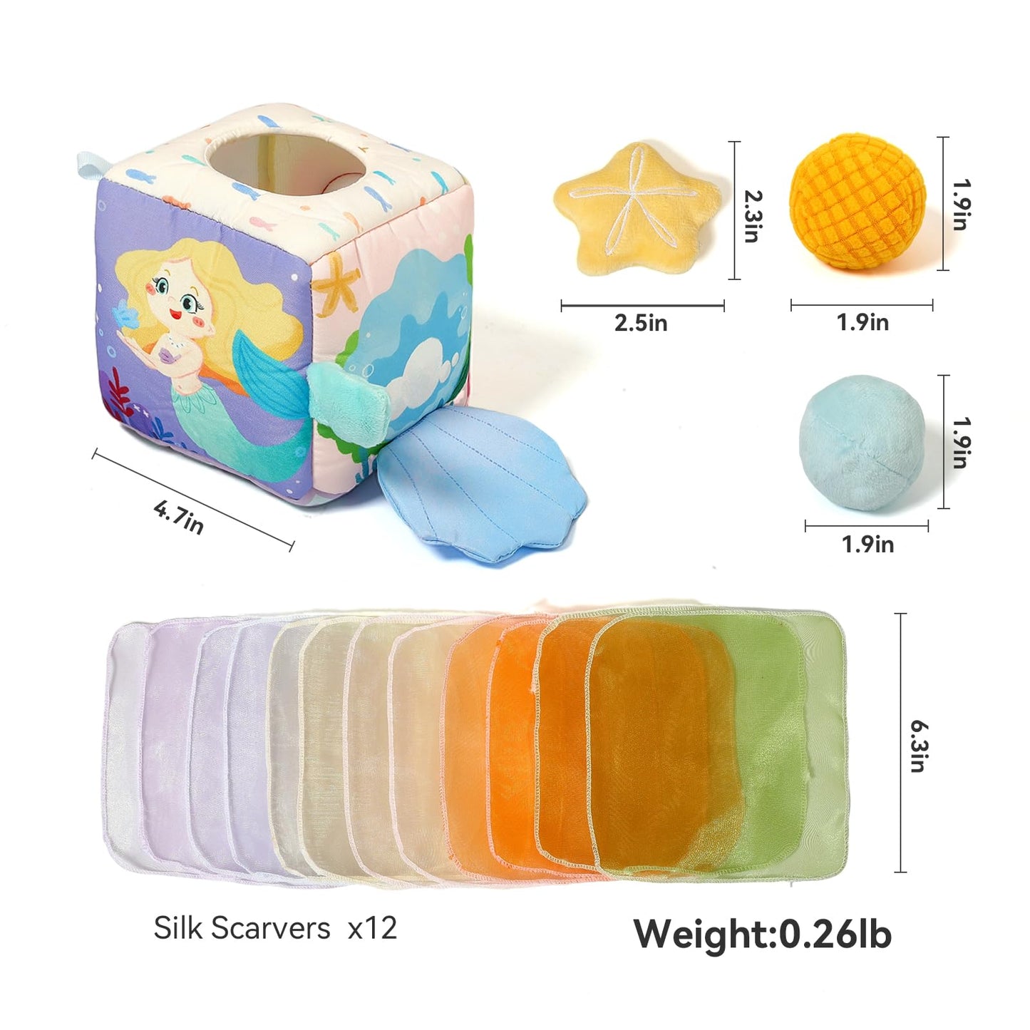 WOODEN TEETHER Tissue Box Montessori Motorikspielzeug, 6-12 Monate Sensorik Baby Spielzeug mit Spiegel, Farben, Texturen, Kinder Frühes Lernspielzeug für Jungen Mädchen Geschenke