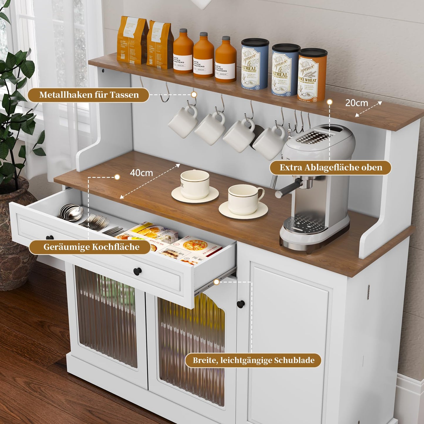 HOLTICO Küchenschrank mit Arbeitsplatte, Küchenbuffet Buffetschrank Grün, Weinschrank mit Schublade und Oberer Ablage, Kommoden & Sideboards für Wohnzimmer, Esszimmer