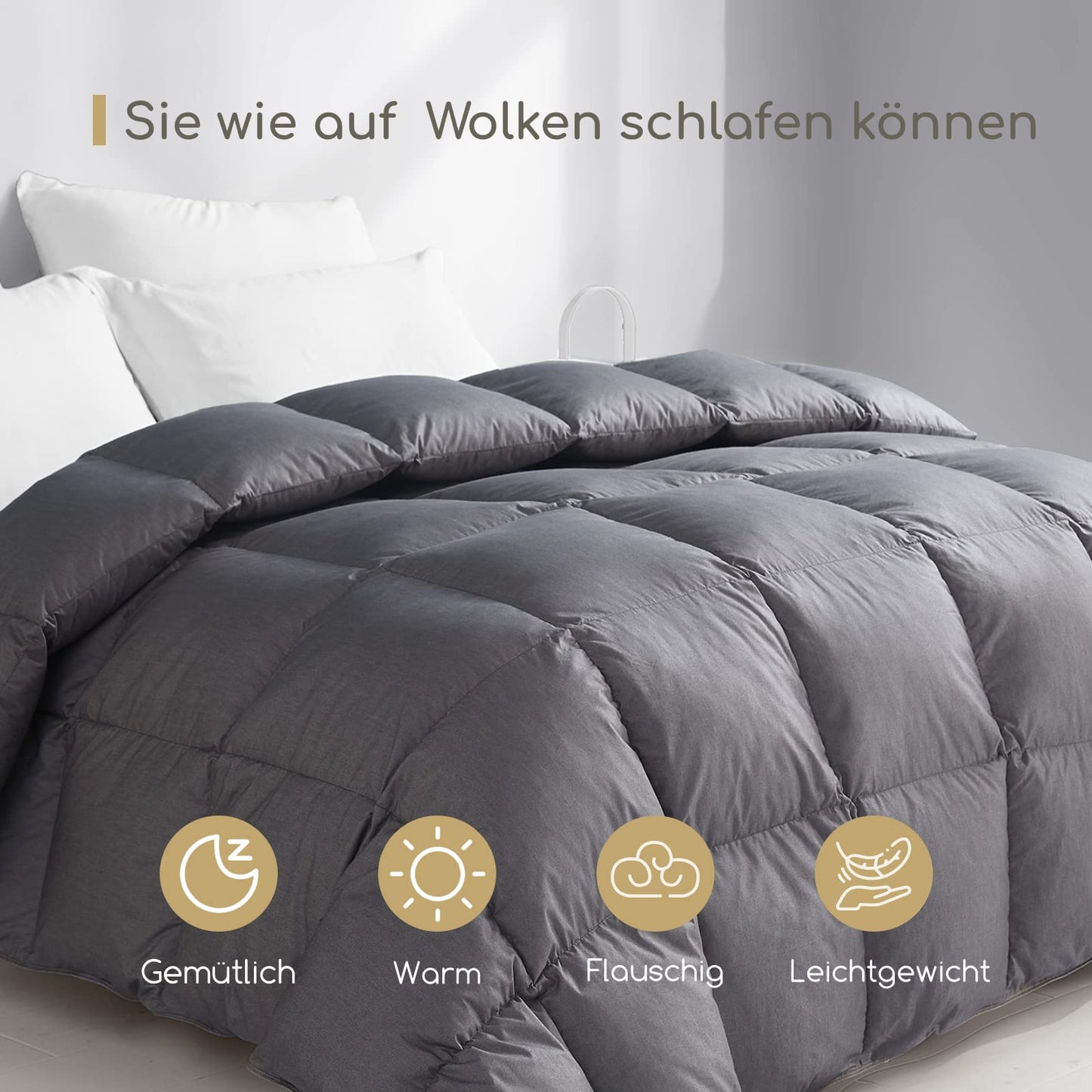 Homyrium Quilted Winter Down Duvet, 135 x 200 cm, Warm Feather Duvet, Filling Weight: 1600 g, Oeko-Tex and RDS-Certified