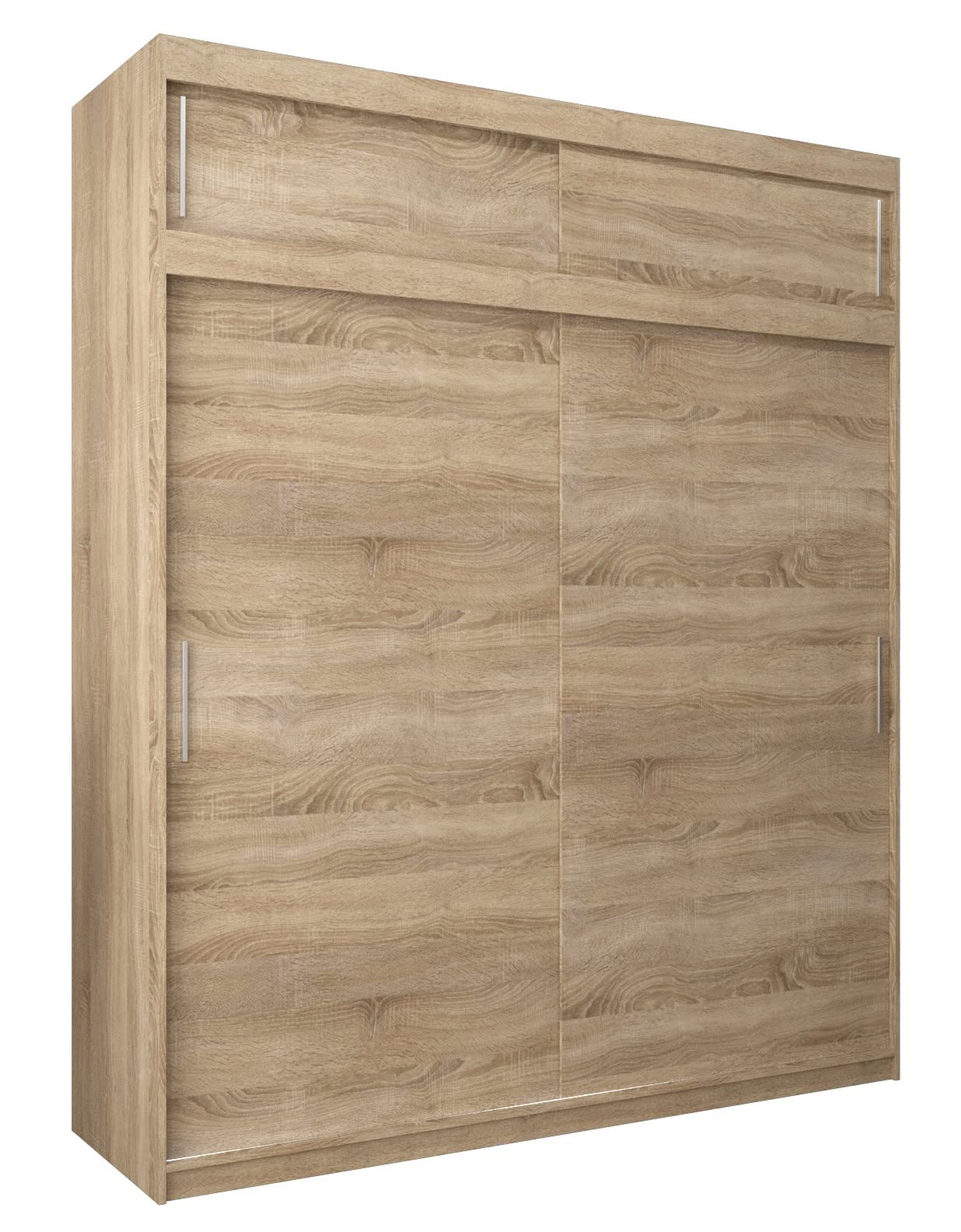 MEBLE KRYSPOL Tokyo 250 Wardrobe with Three Sliding Doors for Bedroom – Modern Storage Cabinet with Clothes Rail and Shelves – 250 x 200 x 62 cm – Matte Black and Artisan