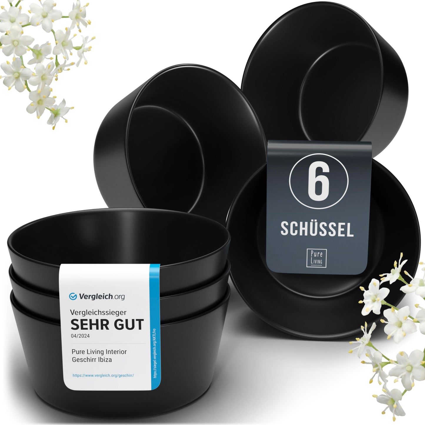 Steingut Geschirrset 6 Personen Manhattan 24 tlg. TESTSIEGER, Cooles Urbanes Steingut Geschirr Set, Schüssel- und Teller Set, Tafelservice 6 Personen, Geschirrsets Pure Living in matt Schwarz