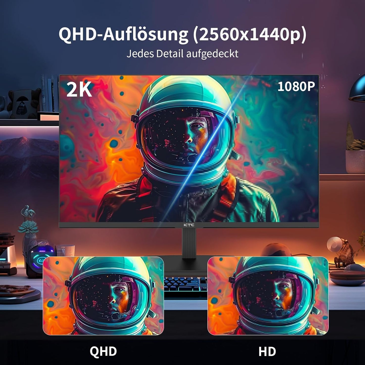 KTC 32 Zoll Monitor Curved 1000R, 2K WQHD (2560x1440p) 240Hz Gaming Monitor, 1ms, Adaptive Sync, 122% sRGB, 4000:1 Kontrast, 2 x DP 1.4 (240Hz), 2 x HDMI 2.0 (144Hz), Unterstützung von Tilt und VESA