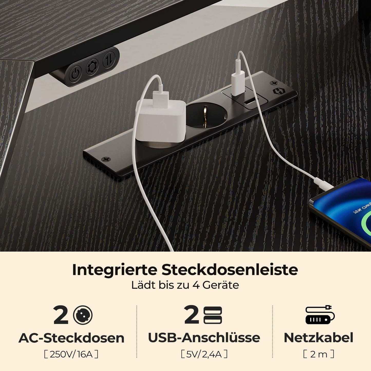 Rolanstar Schreibtisch L Form mit LED & Steckdosen, 117 cm Computertisch mit Monitorständer & Ablagefläche, Reversibler Eckschreibtisch mit 2 Haken, perfekt für Arbeitszimmer Schlafzimmer Büro