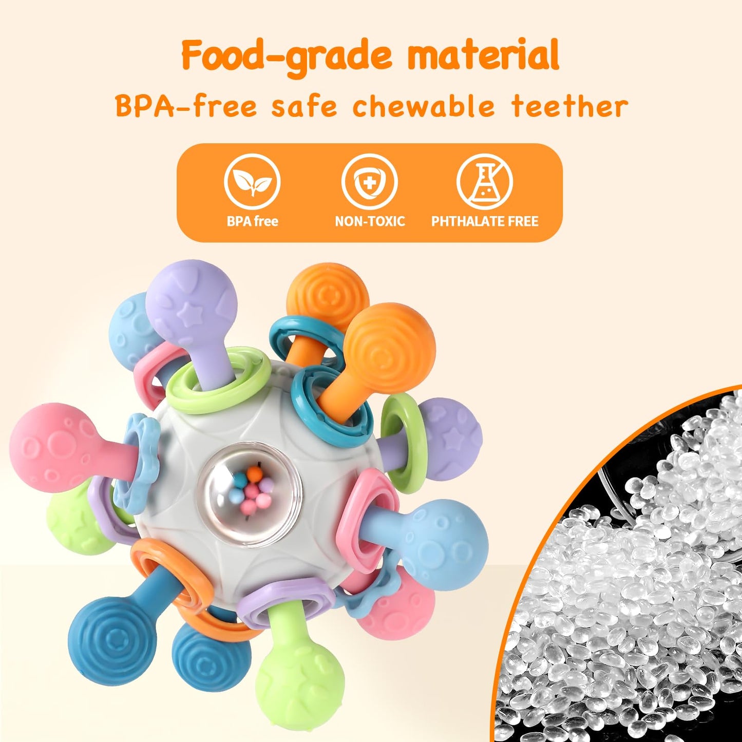 Grab Ball Baby Toy, Sensory Teether Toys, Silicone Teether Motor Skills Toy, Montessori Early Education, Baby Rattle Baby Toy for Babies 3-18 Months