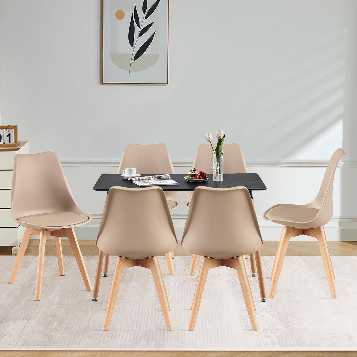 H.J WeDoo Esszimmergruppe mit 4 Essstühlen, Rechteckig Esstisch und Stühle für Esszimmer, Küche, Wohnzimmer, Weißer Esstisch und Graue Stühle