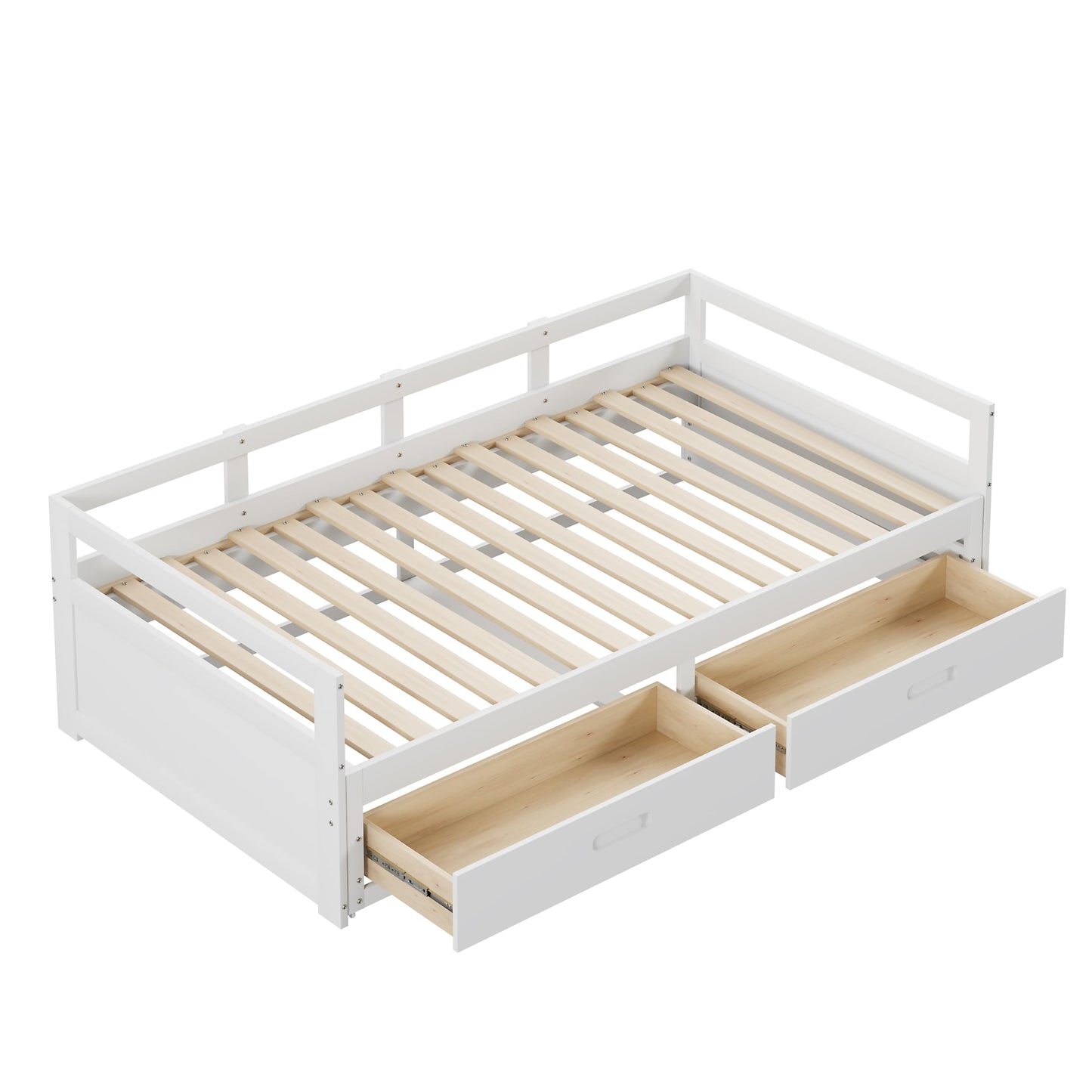 Merax Hausbett 90x200 cm mit 2 Schubladen, für 2 Kinder Doppelbett, Vielseitiges Holz Baumhausbett für Mädchen & Jungen, Stabil Spielbett Gitterbett mit Rausfallschutz und Lattenrost, Weiß