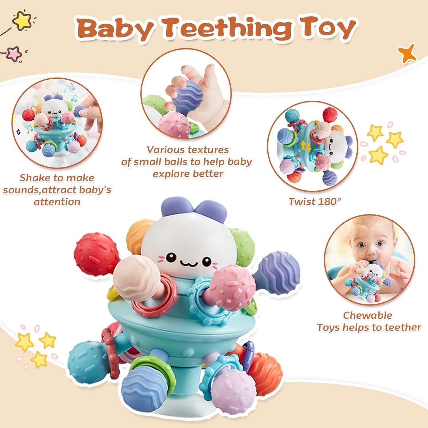 Almaxi Baby Toy 6 Months - 3 Years, 4-in-1 Montessori Toy, Stacking Tower, Silicone Building Blocks, Sensory, Tissue Box, Birthday Gift for Baby 6 9 12 Months 1 2 3 Years
