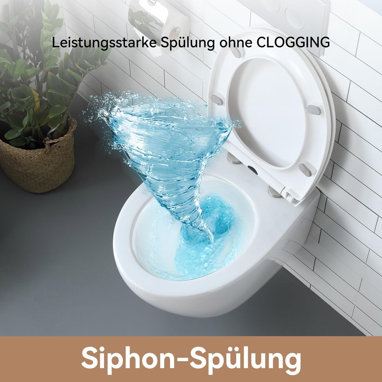 HOROW Wand WC Keramik Hänge WC Set Toiletten mit abnehmbaren Deckel sitz mit Absenkautomatik Hängetoilette, D-Form, kompakte Design Toilette Gästebad