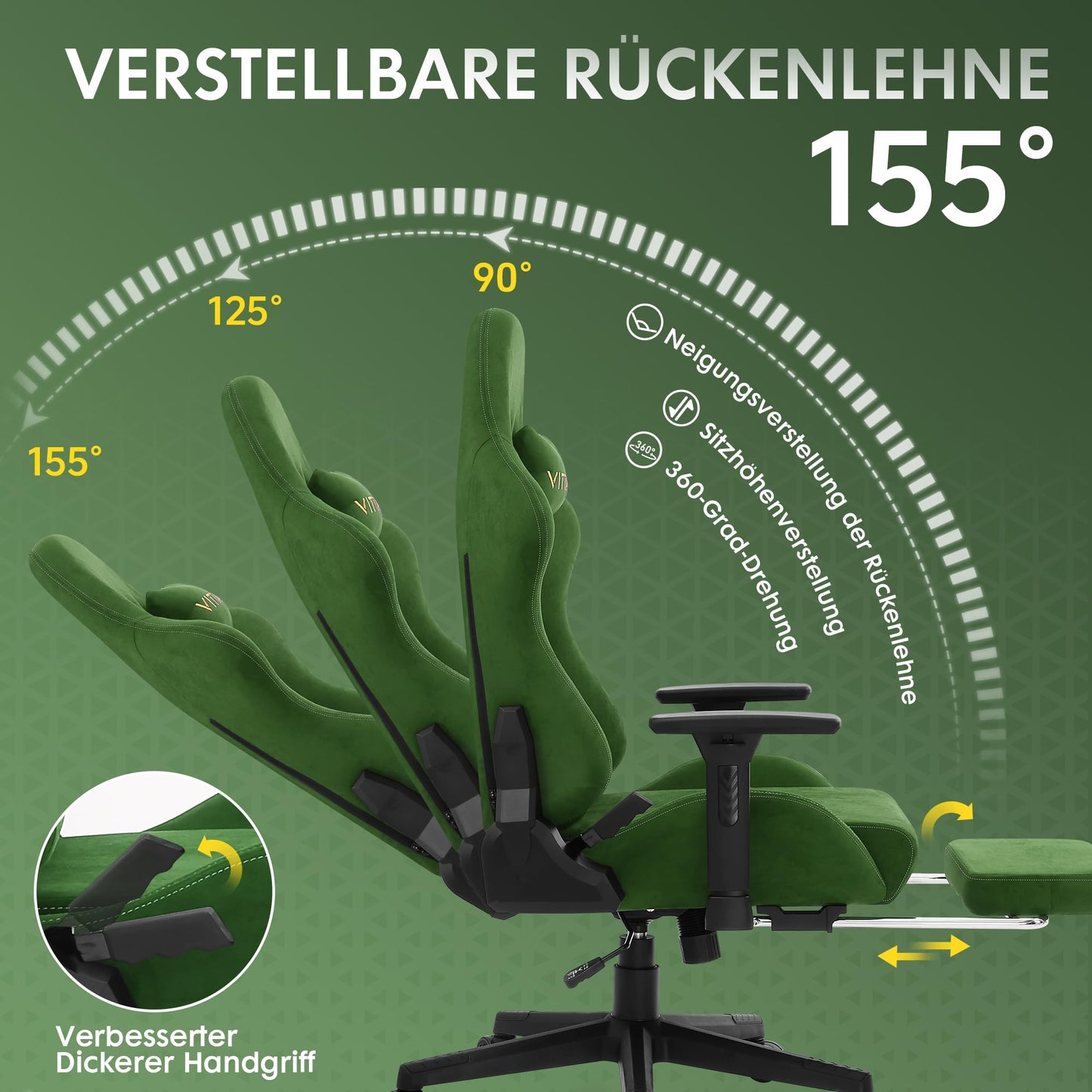 Vittanly Gaming Stuhl, Luxuriöser Wildlederimitat Gaming Chair Bürostuhl, Ergonomischer Schreibtischstuhl mit Fußstütze Kopfstütze und Lendenkissen, 3D Armlehnen, 90-155° Rückenlehne, Weinrot