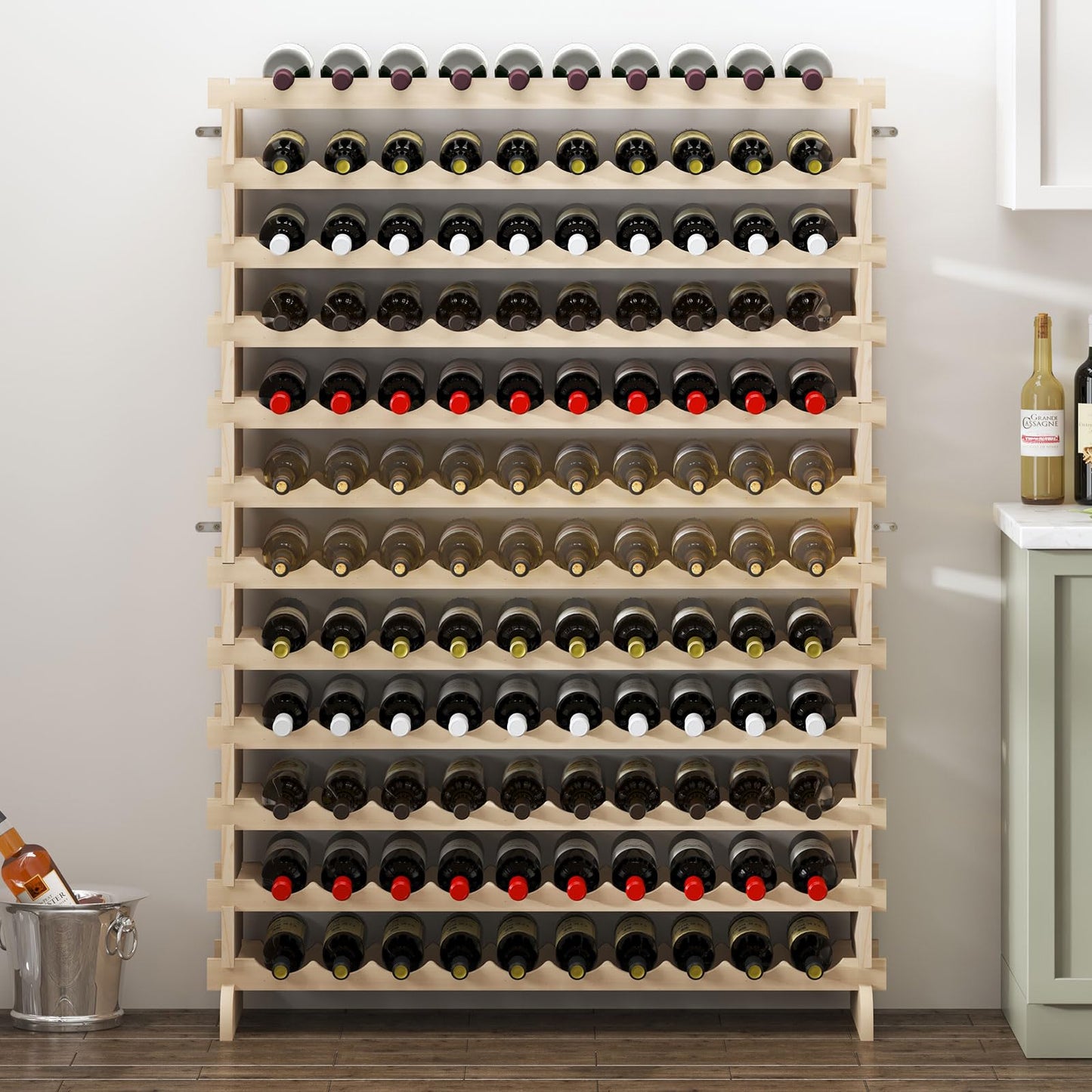 sogesfurniture Weinregal Flaschenregal mit 4 Ebenen für 32 Flaschen Wein Holzregal Weinhalter Weinständer Flaschenständer für Küche, Esszimmer, Bar, 90x30x54cm, BHEU-BY-WS4832M