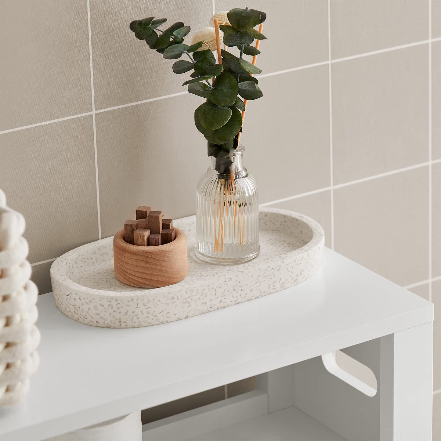 SoBuy BZR77-W Laundry Cabinet - Freestanding Bathroom Cabinet with Laundry Basket - Space-Saving Bathroom Cabinet with 3 Baskets and Drawer - Wooden Bathroom Furniture for Small Spaces, White, 80 x 91