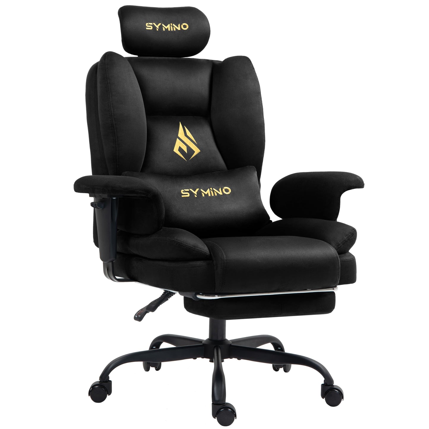 Symino Gaming Stuhl Chefsessel Bürostuhl Ergonomisch, Wildlederimitat Schreibtischstuhl mit Fußstütze Höhenverstellbarer Office Chair Computerstuhl 130kg, Schwarz