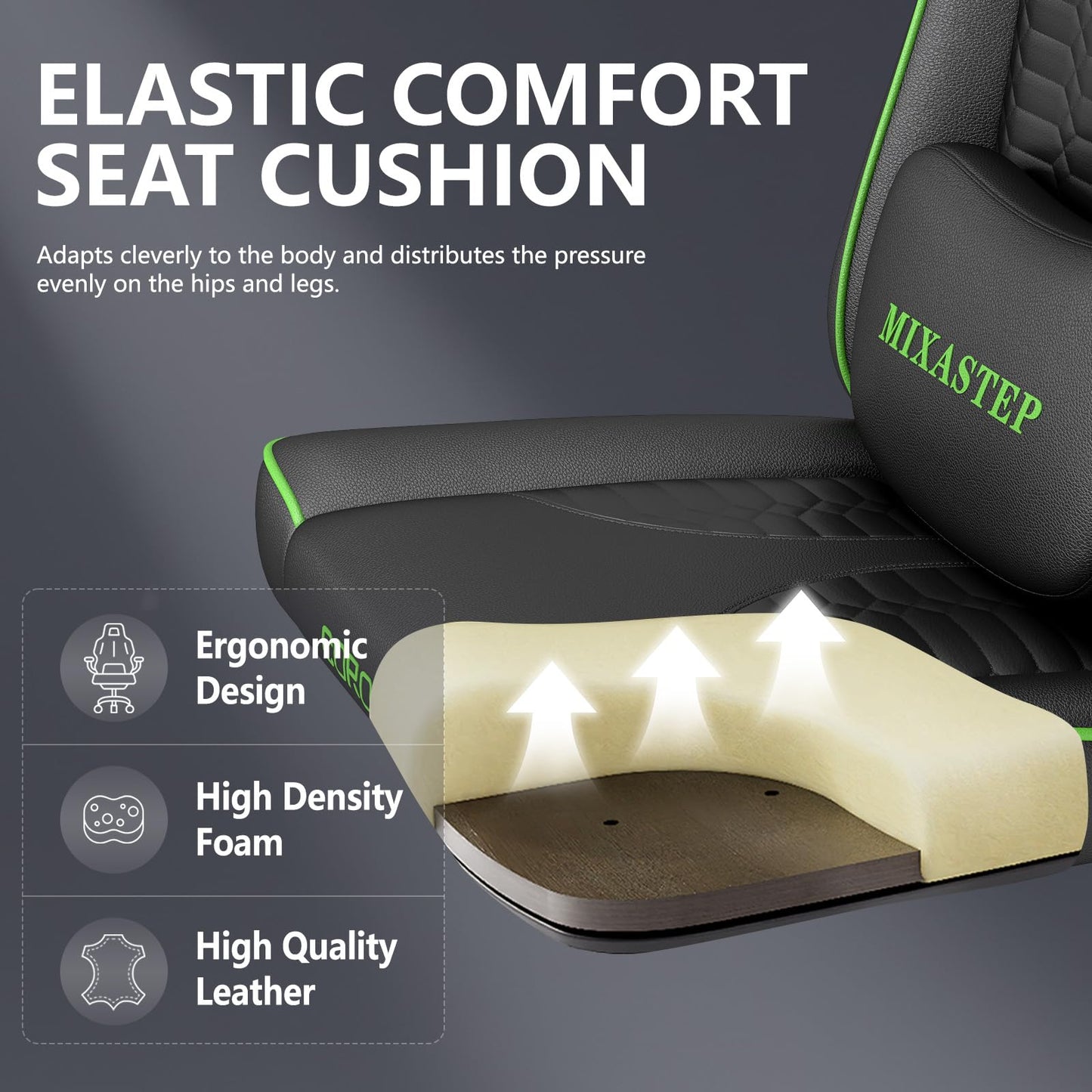NSMAZXO Gaming Stuhl Ergonomisch mit Verstellbarer Rückenlehne & 360° Drehfunktion - Bürostuhl für Erwachsene/Jugendliche 150KG,PC-Stuhl Stoff in Grün für Homeoffice/Gaming