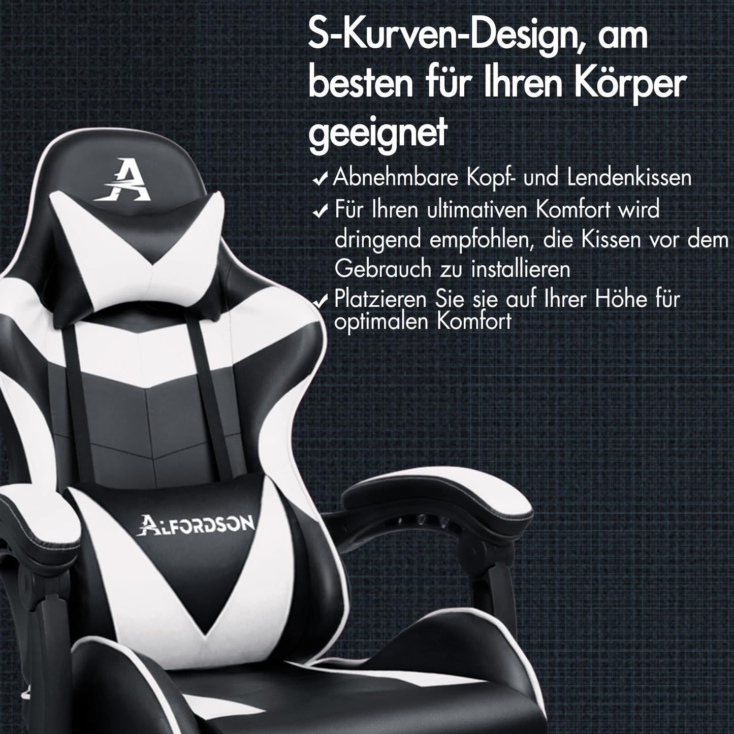 ALFORDSON Videospielstuhl, ergonomischer Bürostuhl, Massage-Rennstuhl, einziehbare Fußstütze, PU-Leder, höhenverstellbar und neigbar, 180 kg Tragkraft, Schwarz