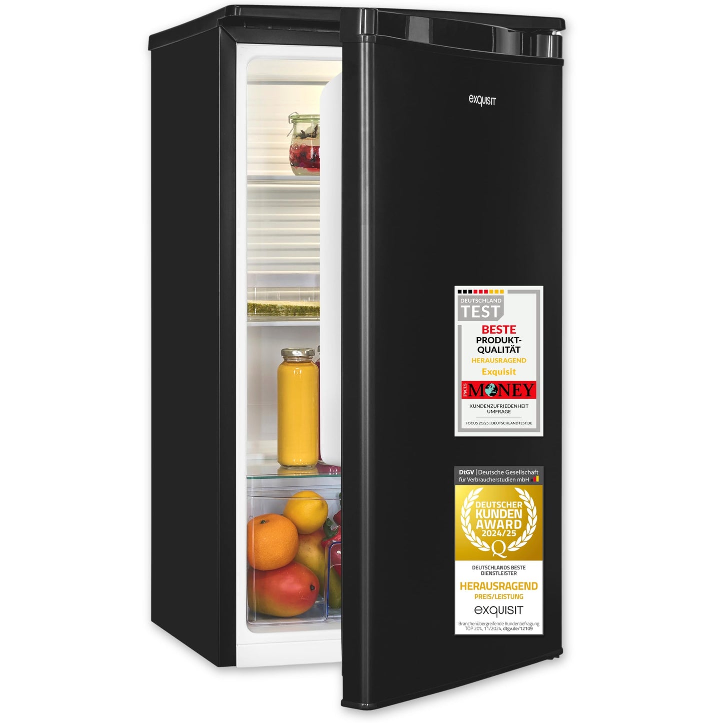 Exquisit KS585-V-091E Full-Room Refrigerator, 75 Litres, Freestanding, Small and Compact, 45 cm Wide, LED Interior Lighting