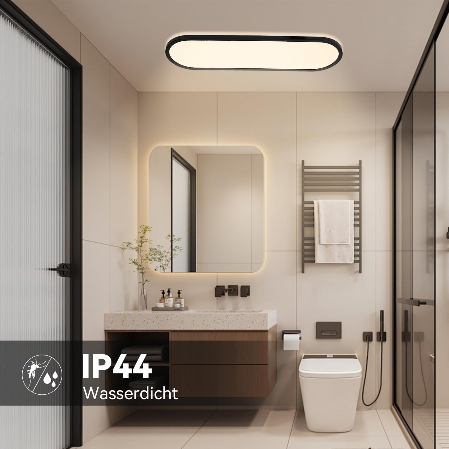 ONDTA LED Deckenleuchte dimmbar 22W, 58x20cm 2700K-6500K 2800LM, Deckenlampe mit Fernbedienung, IP44 Badezimmer lampe LED Panel für Küche Wohnzimmer Schlafzimmer Badezimmer Büro, Rechteckig