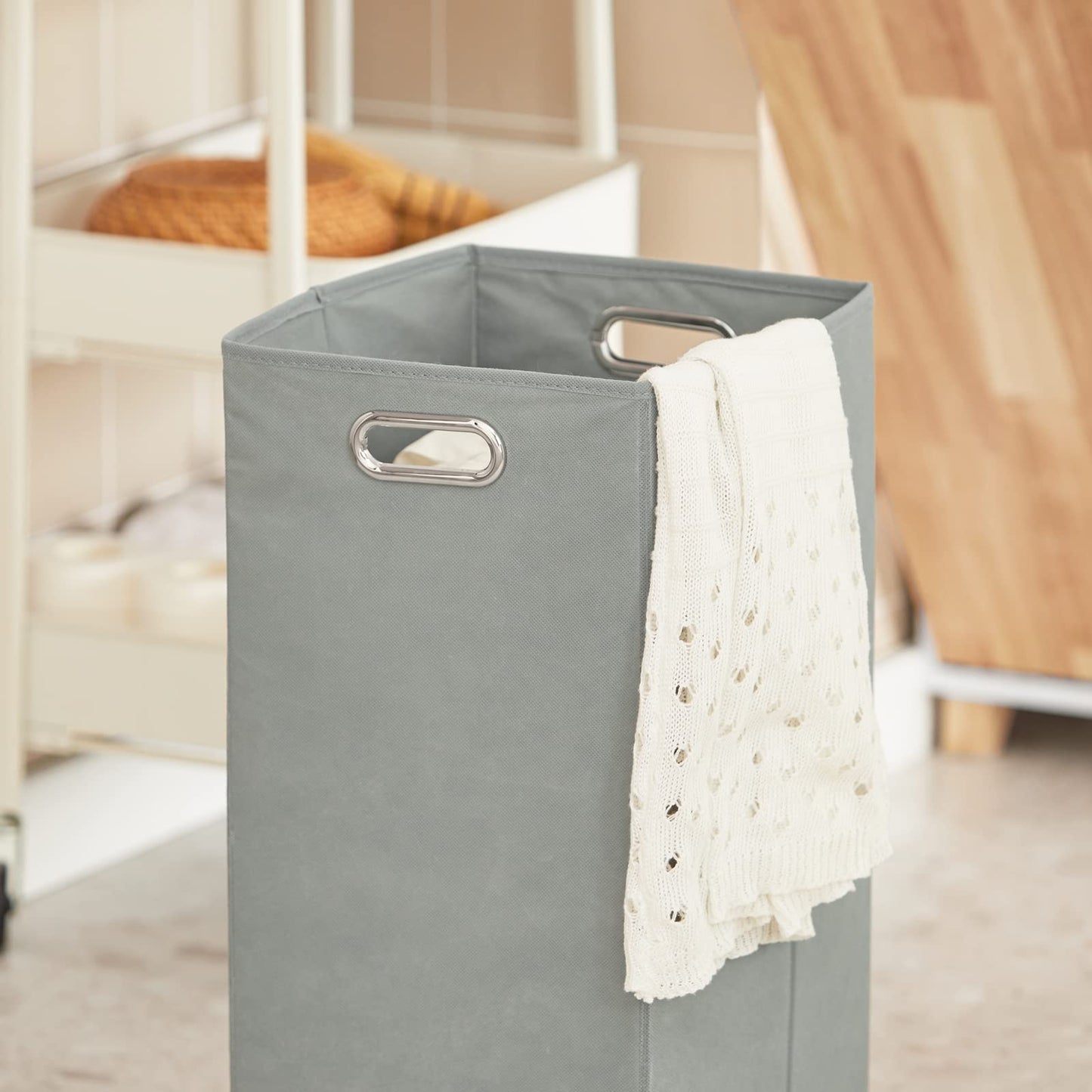 SoBuy BZR75-W Vanity Unit Bathroom Furniture - Bathroom Cabinet with Siphon Cut-Out, 2 Doors & 2 Open Compartments - Space-Saving Vanity Unit, White / Natural 60 x 60 x 29 cm