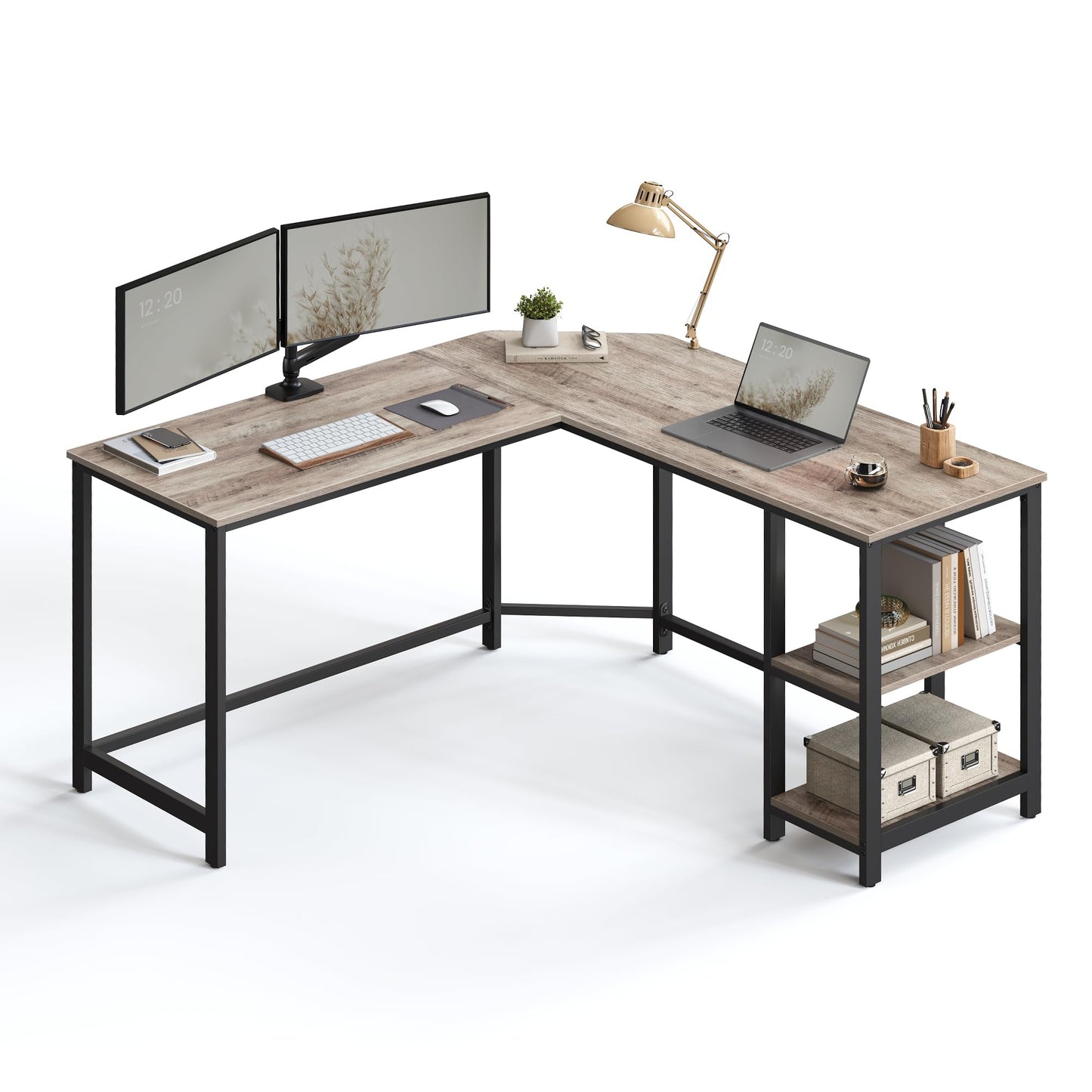 Vasagle L-Shaped Computer Desk, Corner Desk with 2 Shelves