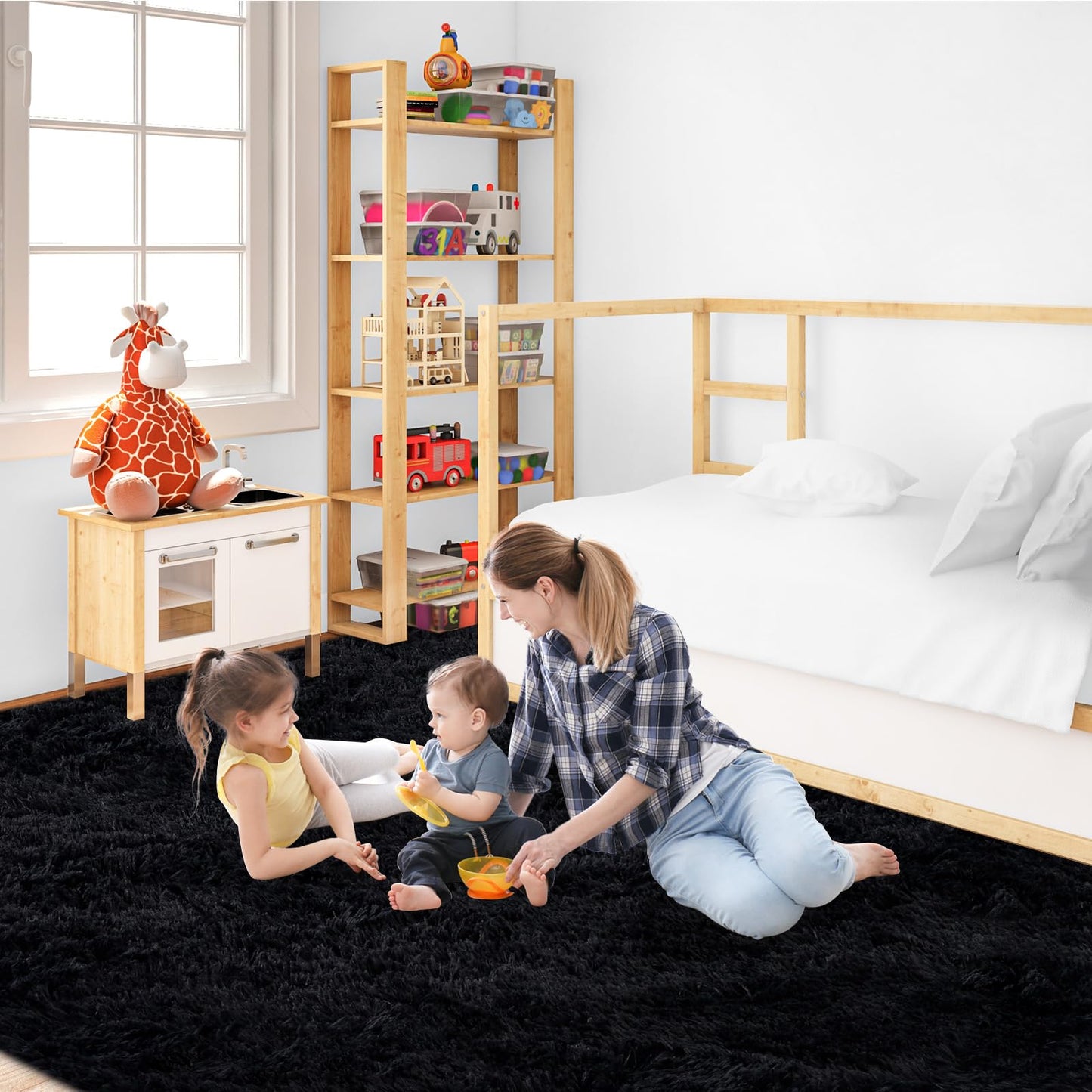 JOJOSEE Hochflor Teppich Wohnzimmer, 200 x 300 cm Anti-Rutsch Wohnzimmerteppich, Waschbarer Flauschiger Teppich für Schlafzimmer & Kinderzimmer, Hellgrau