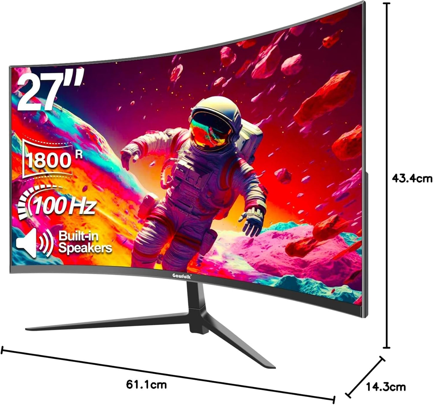 Gawfolk 32 Zoll Curved Gaming Monitor 180HZ / 165Hz / 144hz PC Bildschirm Full HD 1080P, Rahmenloses 1800R Gebogenes Computerbildschirm mit FreeSync und Eye Care Technologie, unterstützt VESA