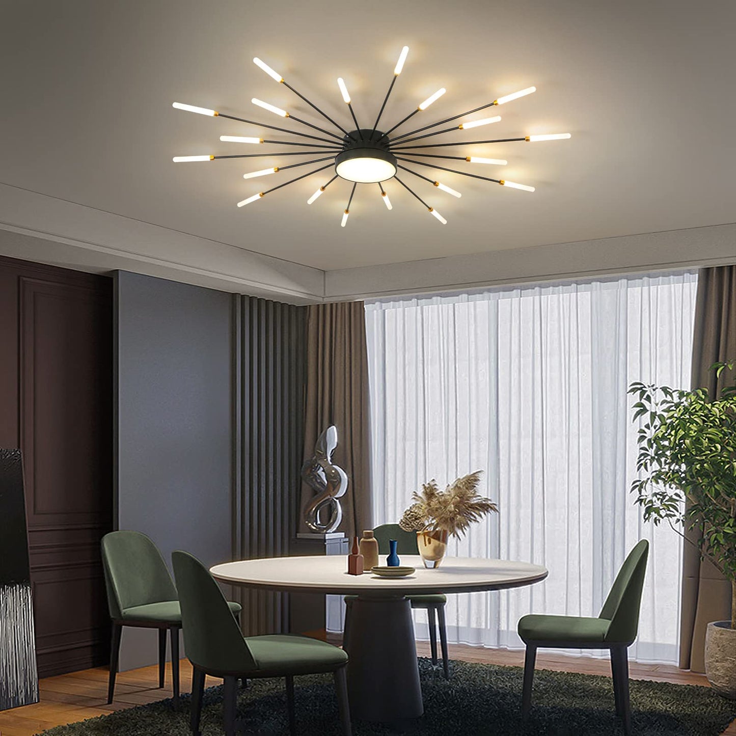 minifair Moderne LED-Deckenleuchte, 12 + 1 Köpfe, halbbündige Deckenleuchte, goldene Kronleuchter, Deckenbeleuchtung für Schlafzimmer, Wohnzimmer, Küche, Esszimmer, Restaurant