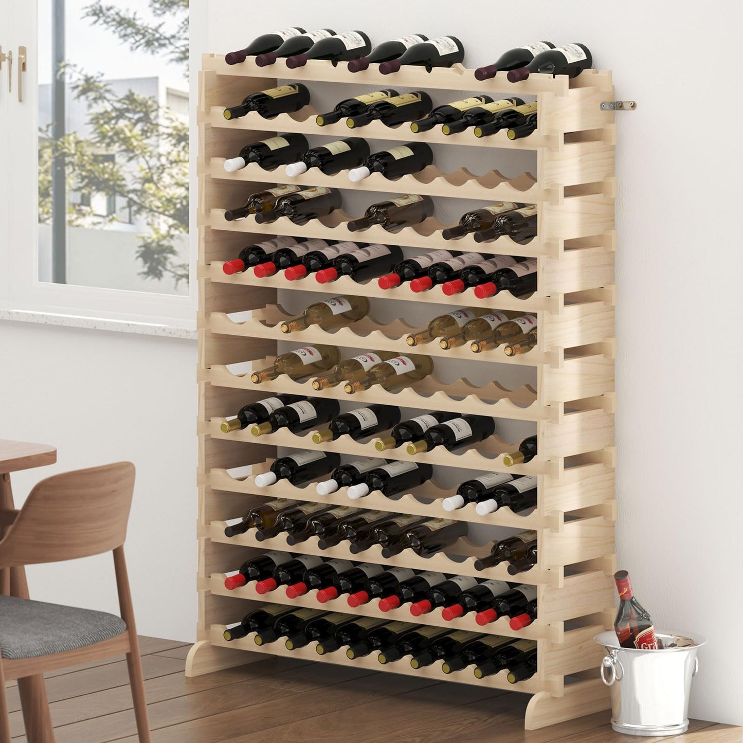 sogesfurniture Weinregal Flaschenregal mit 4 Ebenen für 32 Flaschen Wein Holzregal Weinhalter Weinständer Flaschenständer für Küche, Esszimmer, Bar, 90x30x54cm, BHEU-BY-WS4832M