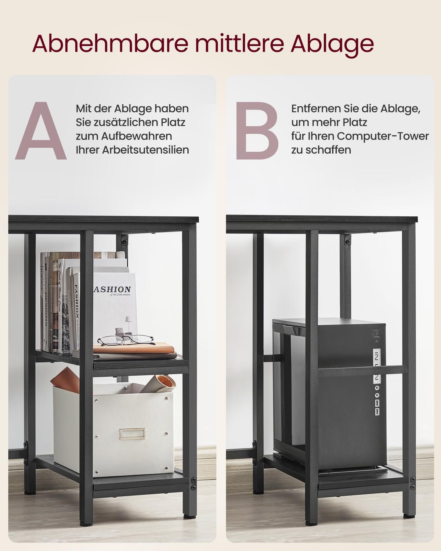 Vasagle L-Shaped Computer Desk, Corner Desk with 2 Shelves