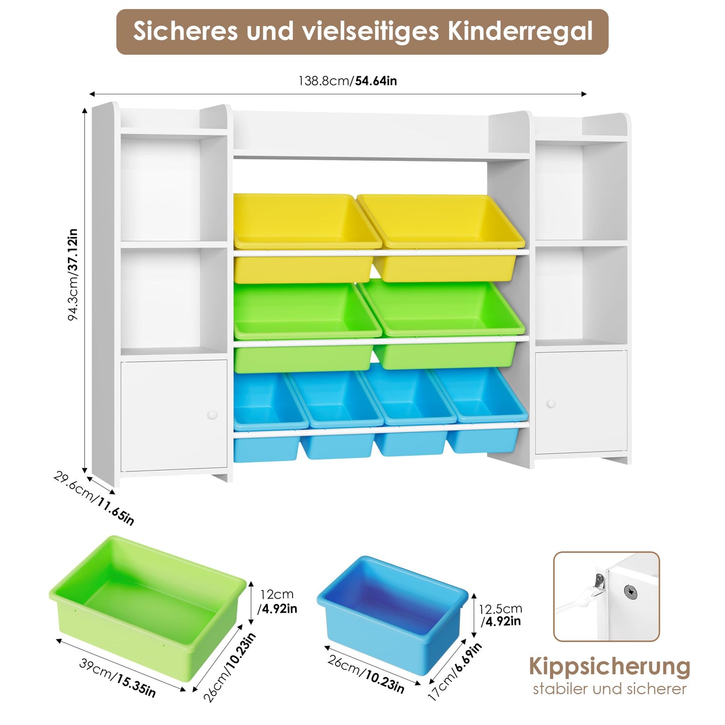 FOREHILL Kinderregal mit 8 Boxen Kinderschrank Holz Bücherregal für Kinder Aufbewahrungsbox Kinderzimmer Möbel mit Spielzeugkiste 138,8 x 94,3 x29,6 cm (rosa)
