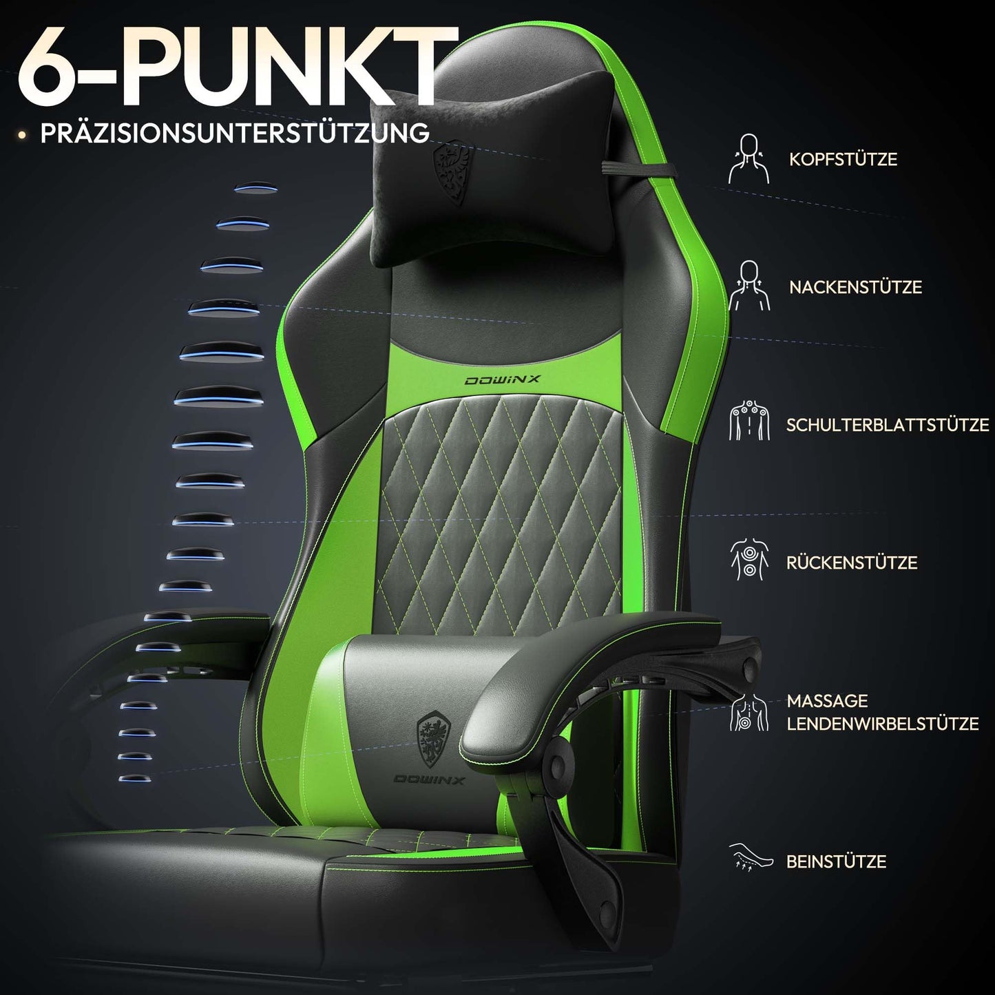 Dowinx Gaming Chair, Racing Gamer Chair, Ergonomic Gaming Chair with Lumbar Support, Gaming Chair, PU Leather, 150 kg, Black Purple