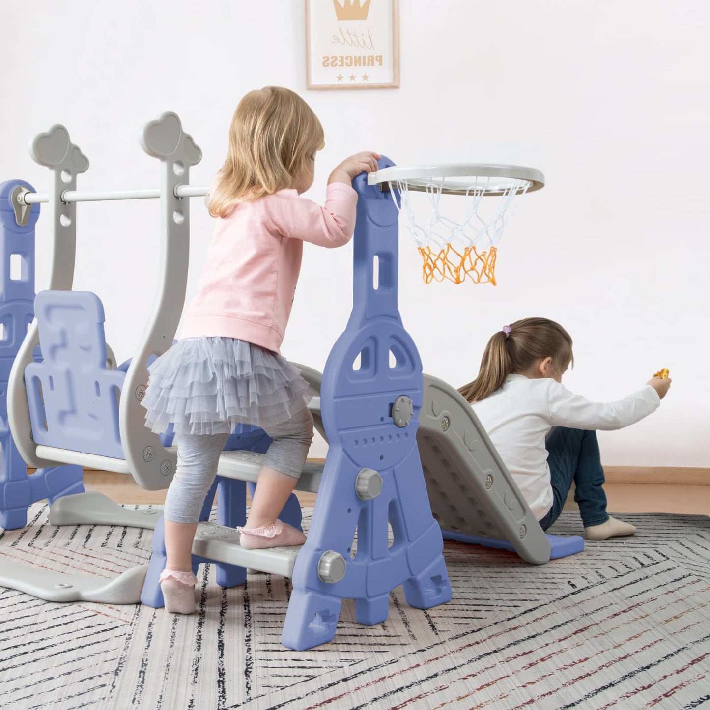 DADEA 6 in 1 Kinderrutsche mit Korb, Rutsche und Schaukel für Kinder im Freien Grün, 150 × 150 × 115 cm, Babyschaukel und Rutsche für Kinder zu Hause Schaukel Kinderrutsche, Grün